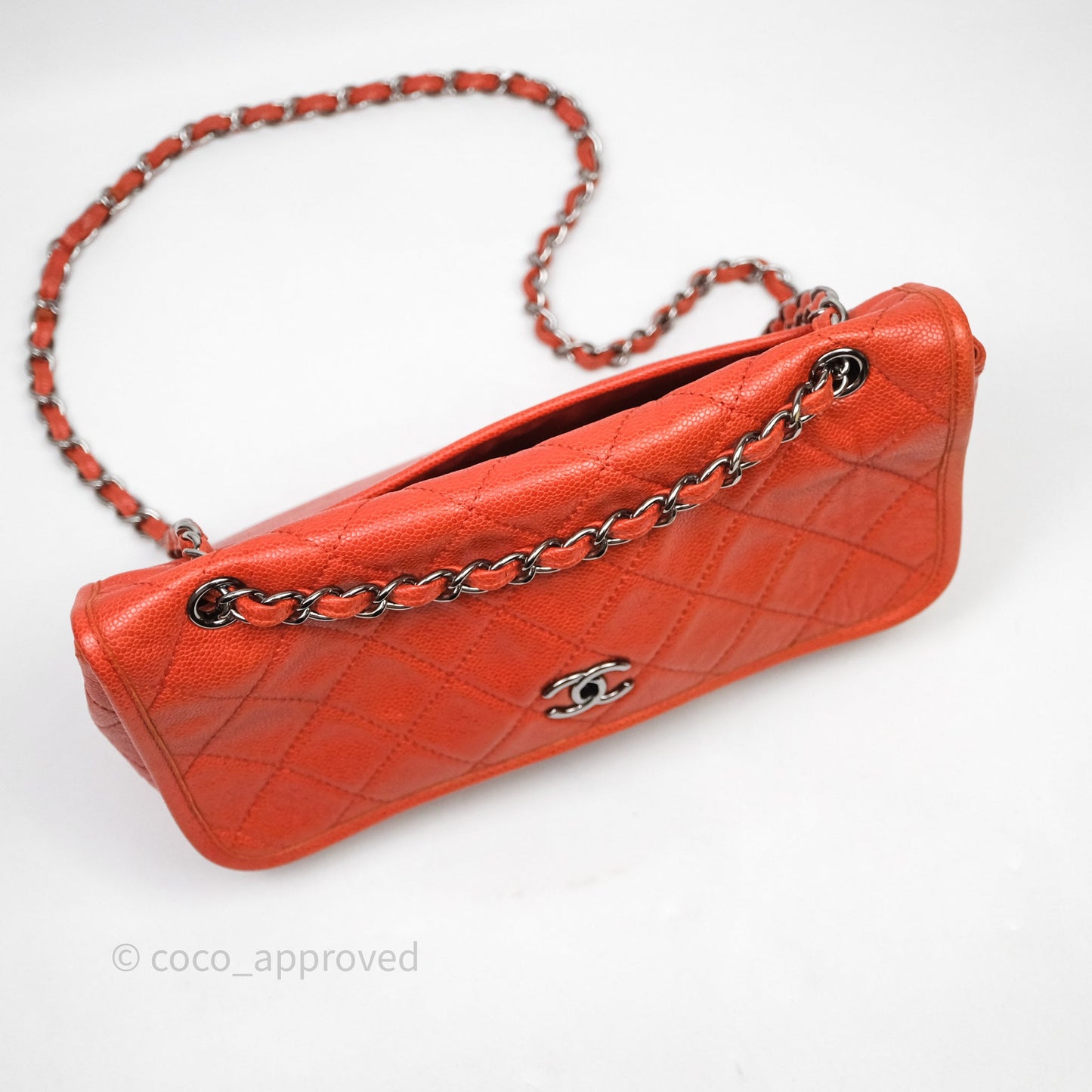 Chanel Flap Bag Caviar Orange Silver Hardware