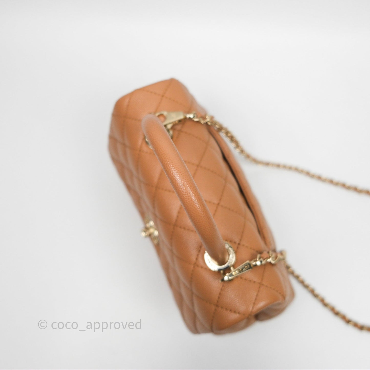 Chanel Small Coco Handle Dark Beige Caramel Caviar Gold Hardware