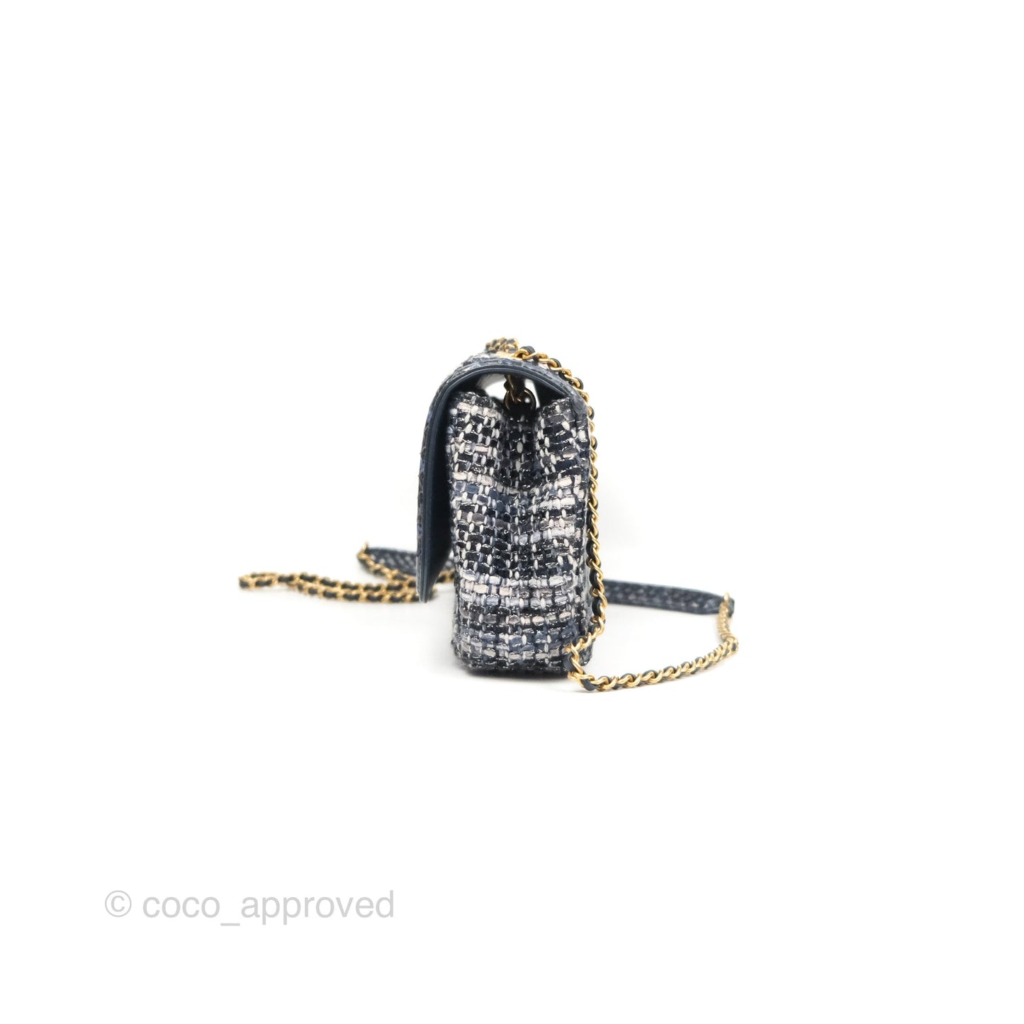 Chanel Quilted Small CC Filigree Flap Navy Tweed Python 18S