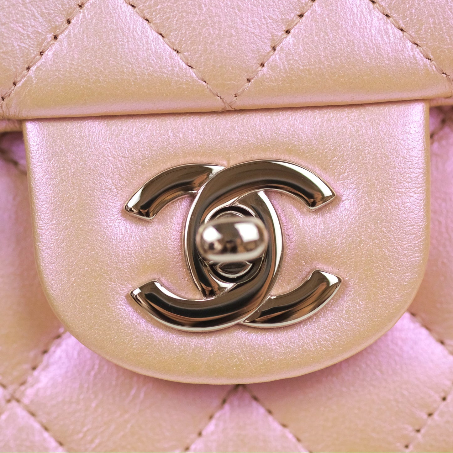 Chanel Quilted Mini Rectangular Iridescent Pink Calfskin Silver Hardware