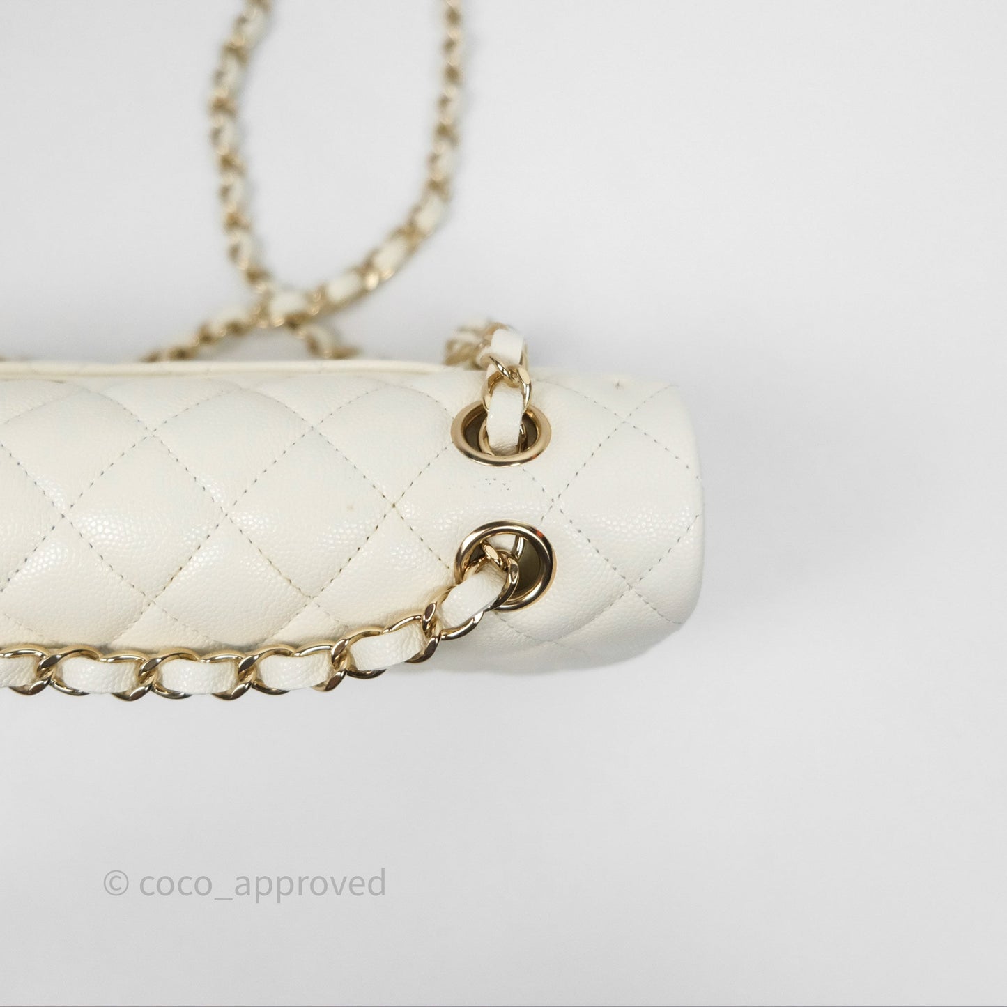 Chanel Classic M/L Medium Flap Quilted Ivory White Caviar Gold Hardware