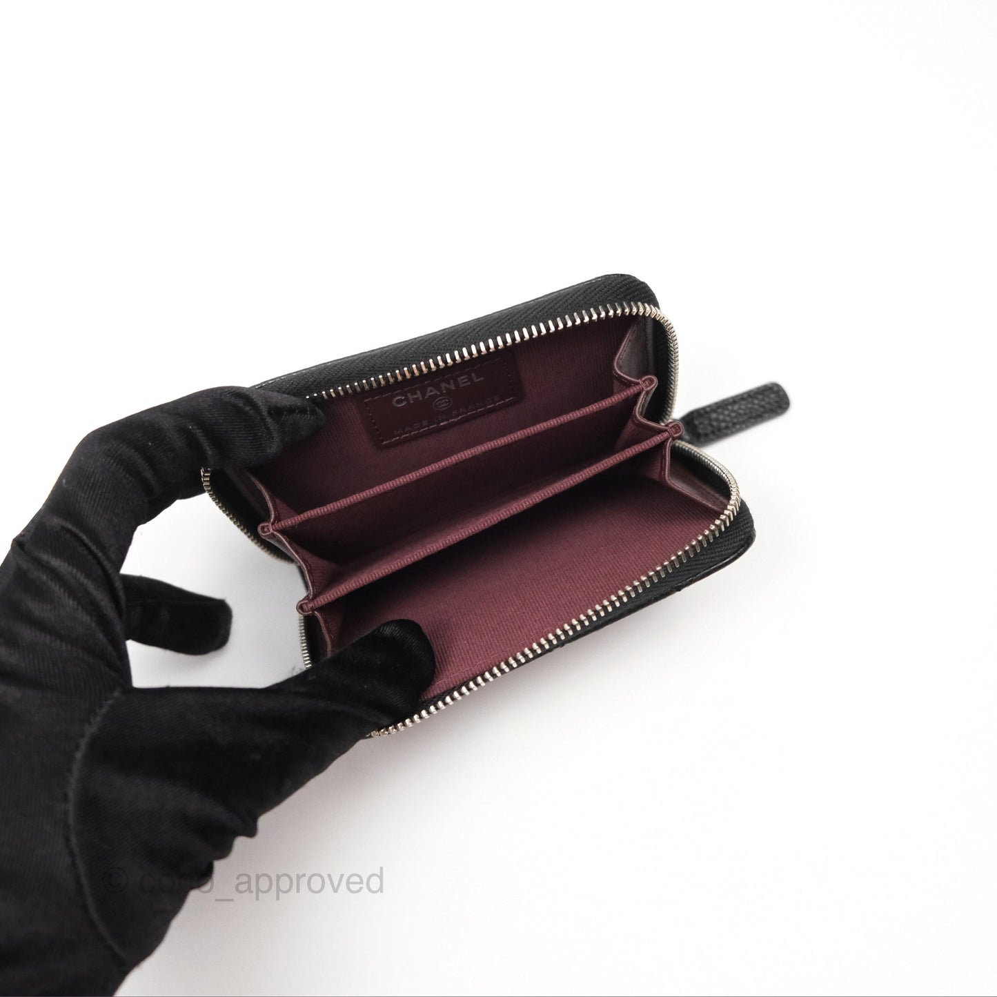 Chanel Quilted Zip Card Holder Black Caviar Silver Hardware