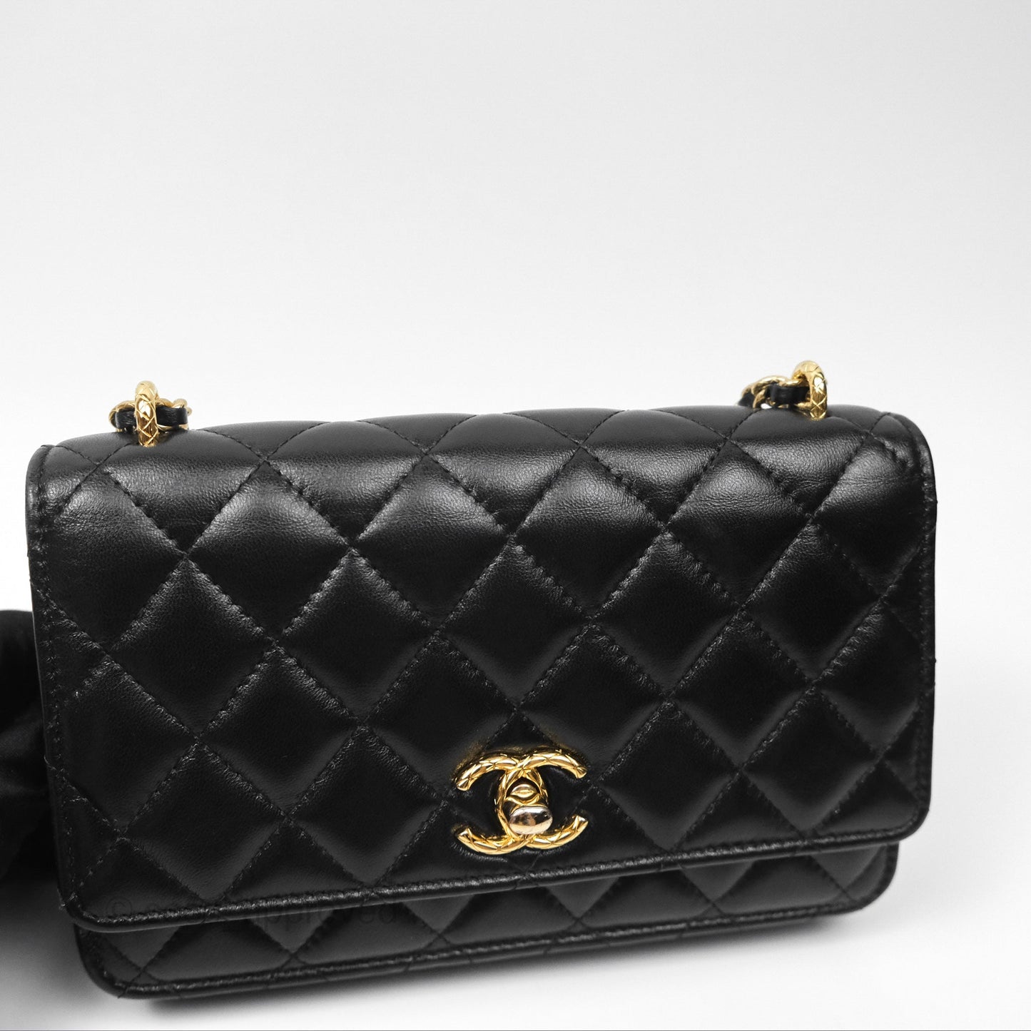 Chanel Quilted Dynasty Wallet on Chain WOC Black Shiny Lambskin Gold Hardware