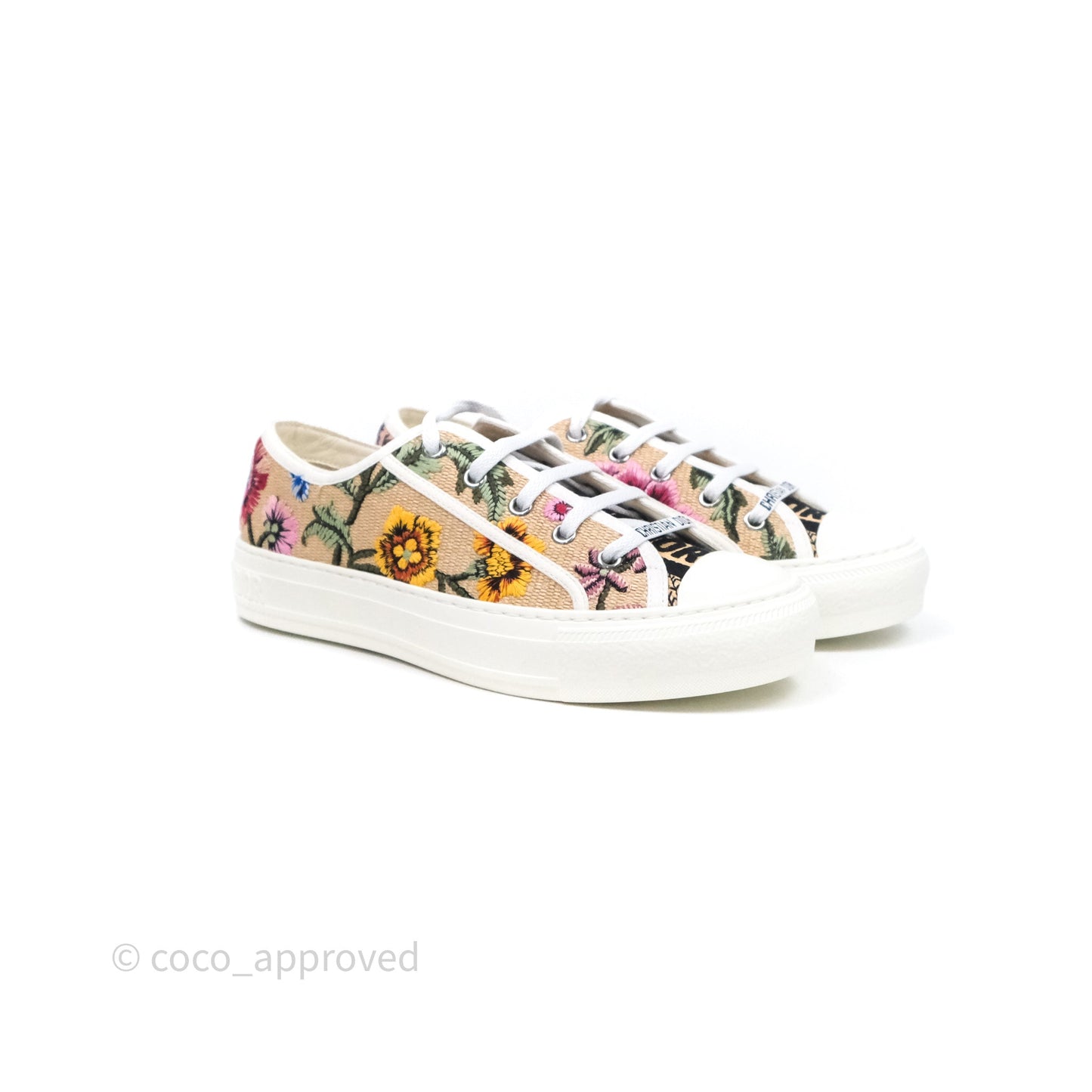 Dior Walk'n'Dior Sneakers Beige Floral Embroidered Canvas Size 37