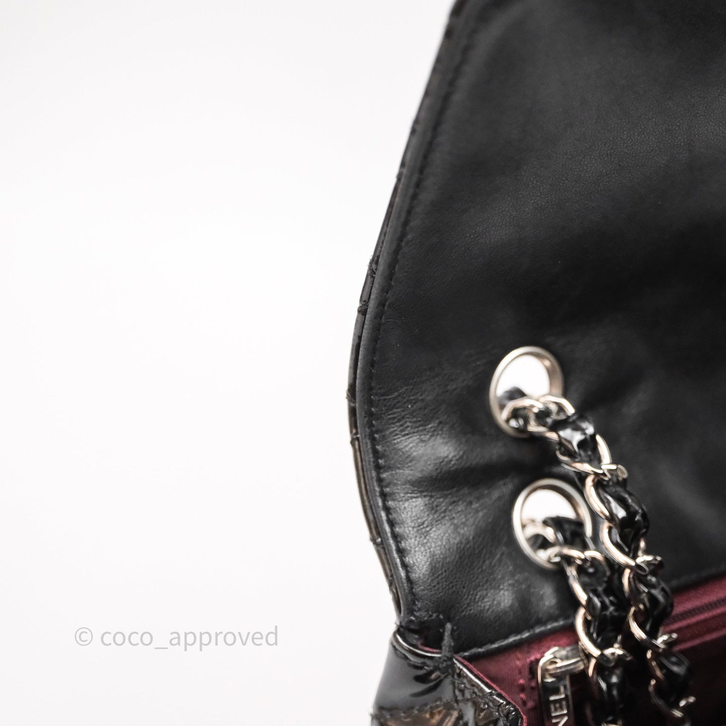 Chanel Quilted Medium Flap Black Patent Silver Hardware