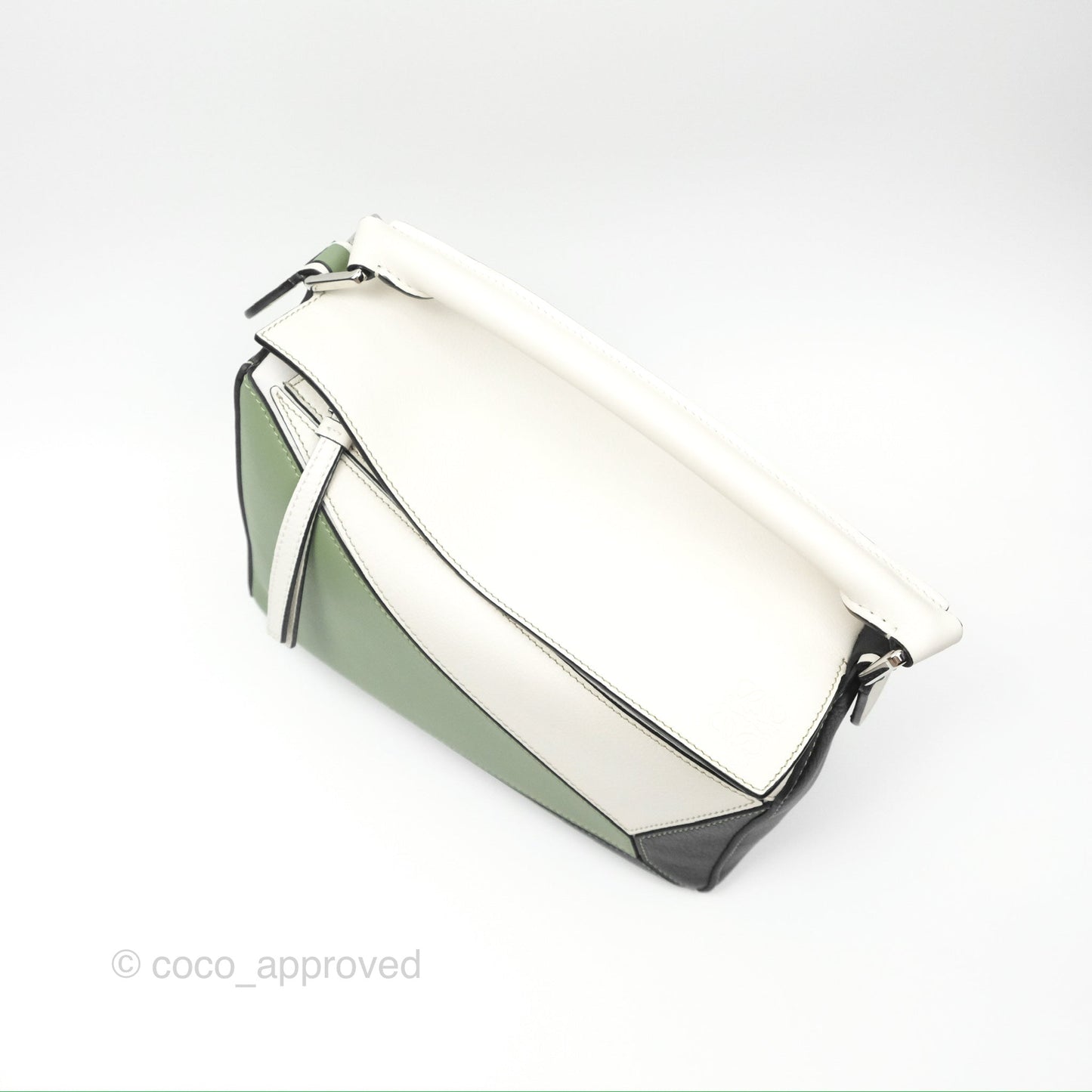 Loewe Small Puzzle Bag Soft White/ Rosemary Calfskin Silver Hardware