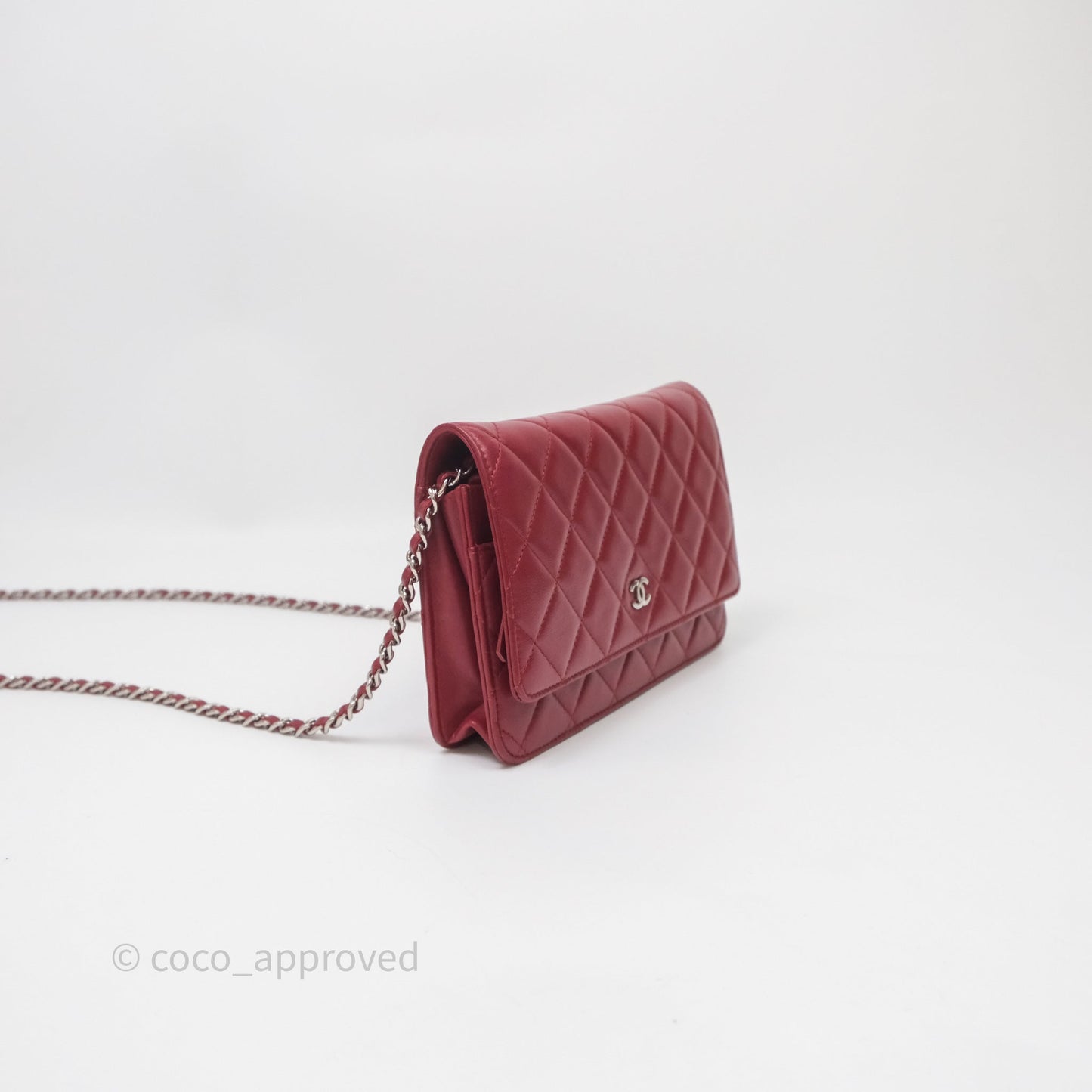 Chanel Quilted Wallet on Chain WOC Red Lambskin Silver Hardware