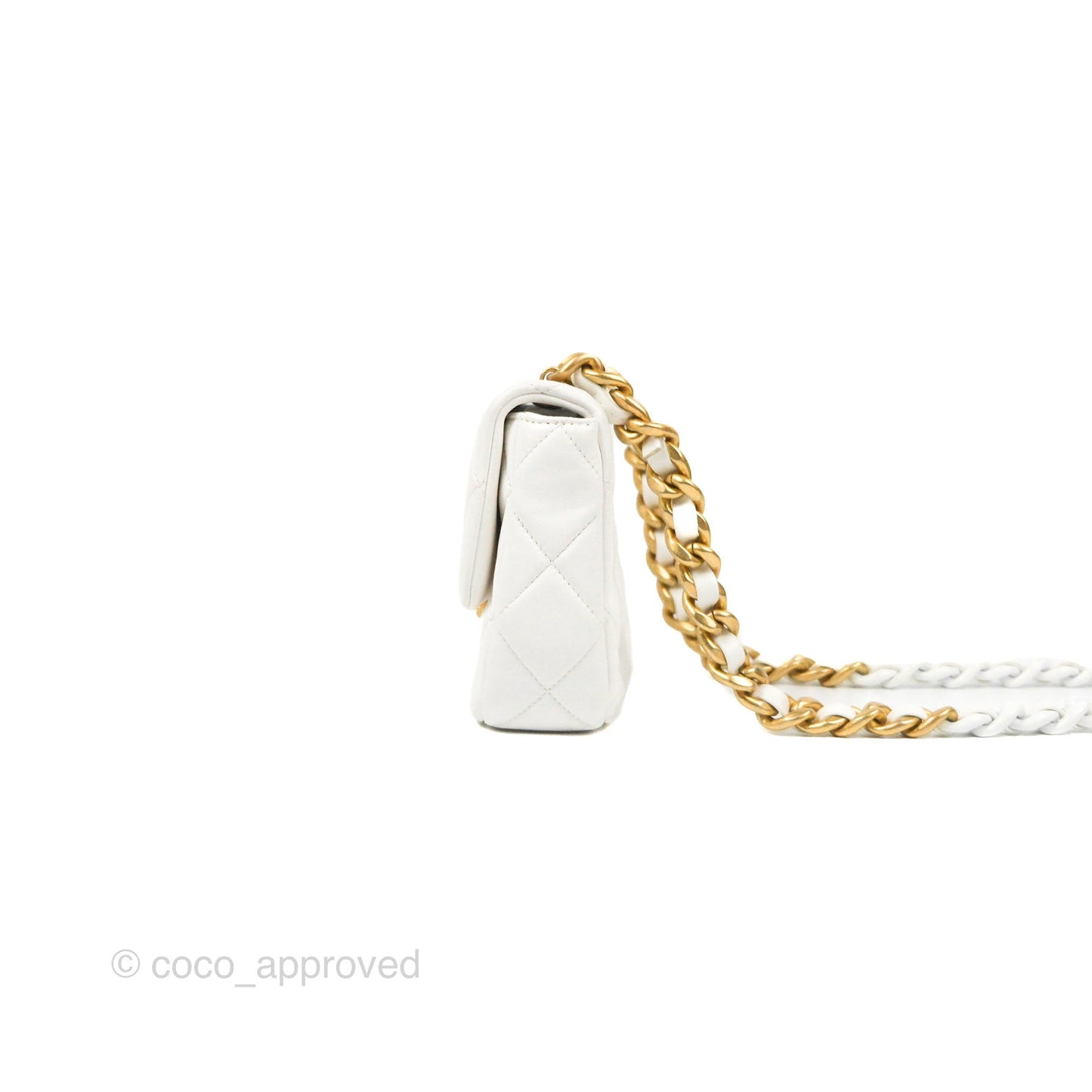 Chanel Small Flap Bag White Lambskin Aged Gold and Lacquered Metal 22S