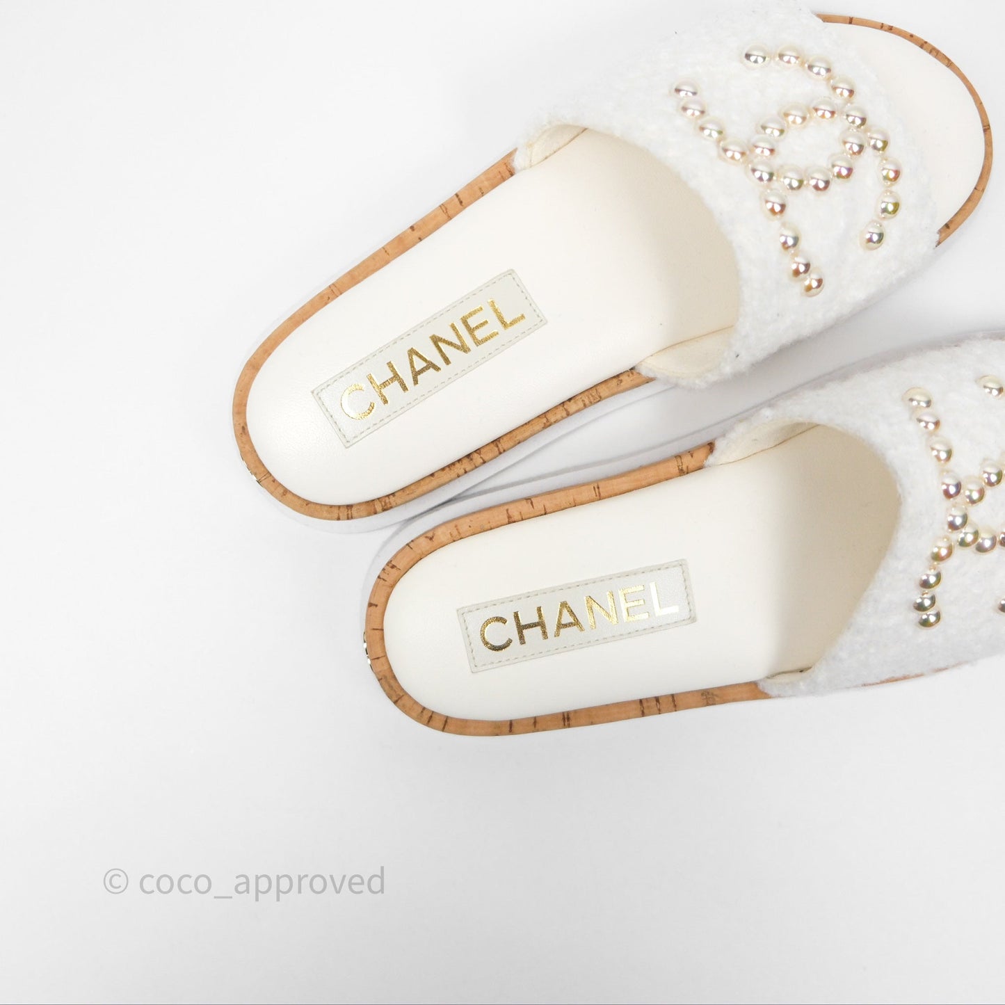 Chanel Pearl Cork CC Slip On Sandals 24A Size 35