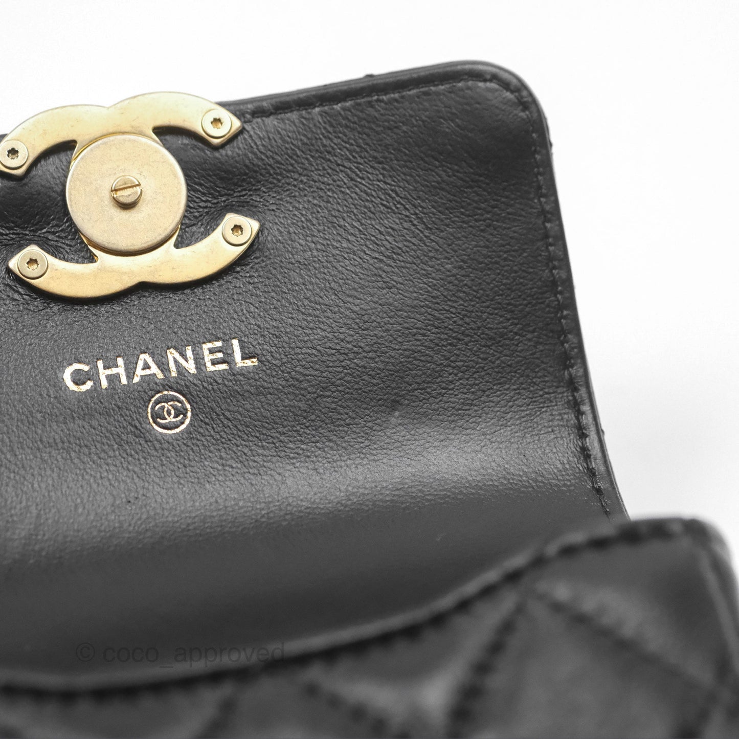 Chanel Mini Card Holder Belt Bag Black Lambskin Aged Gold Hardware
