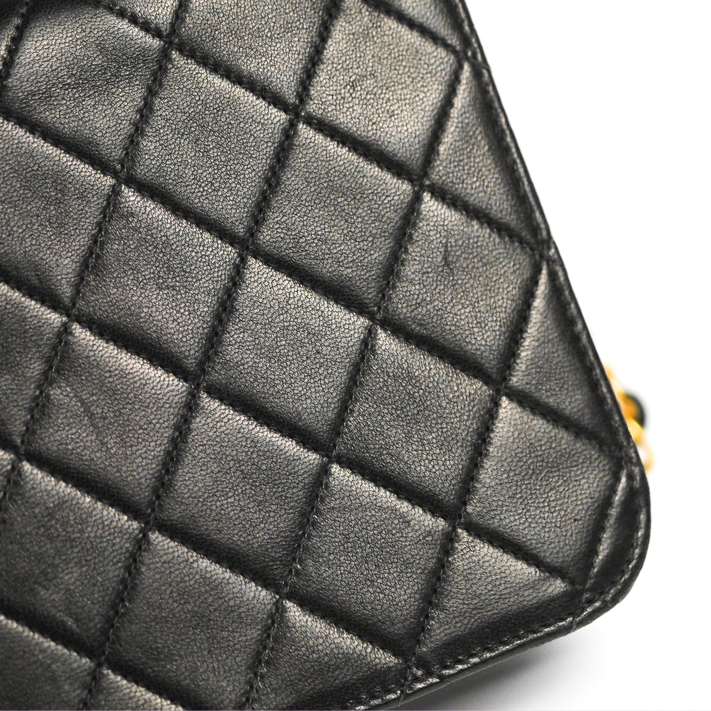 Chanel Vintage Full Flap Quilted Shoulder Bag Black Lambskin 24K Gold Hardware