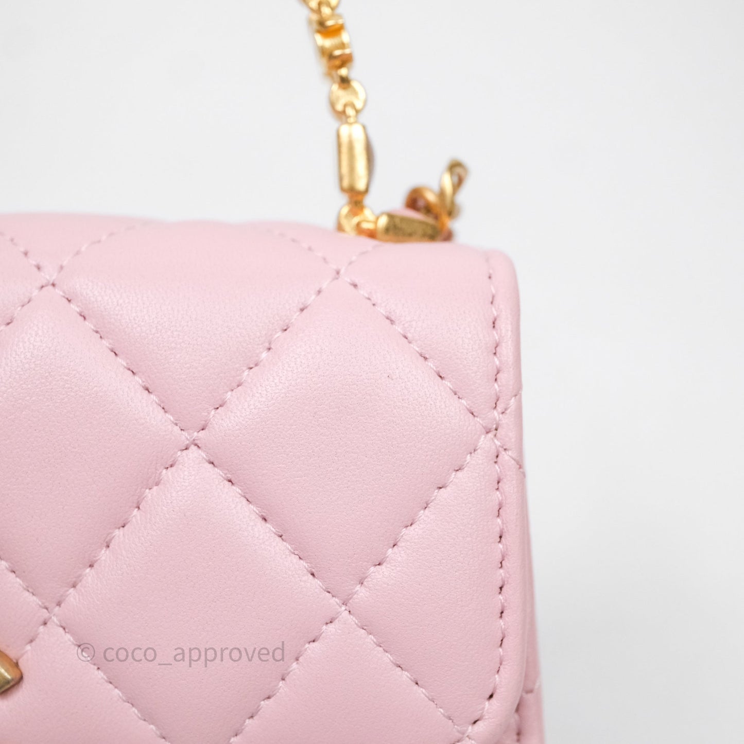 Chanel Mini Enamel Handle Clutch on Chain Pink Lambskin Gold Hardware