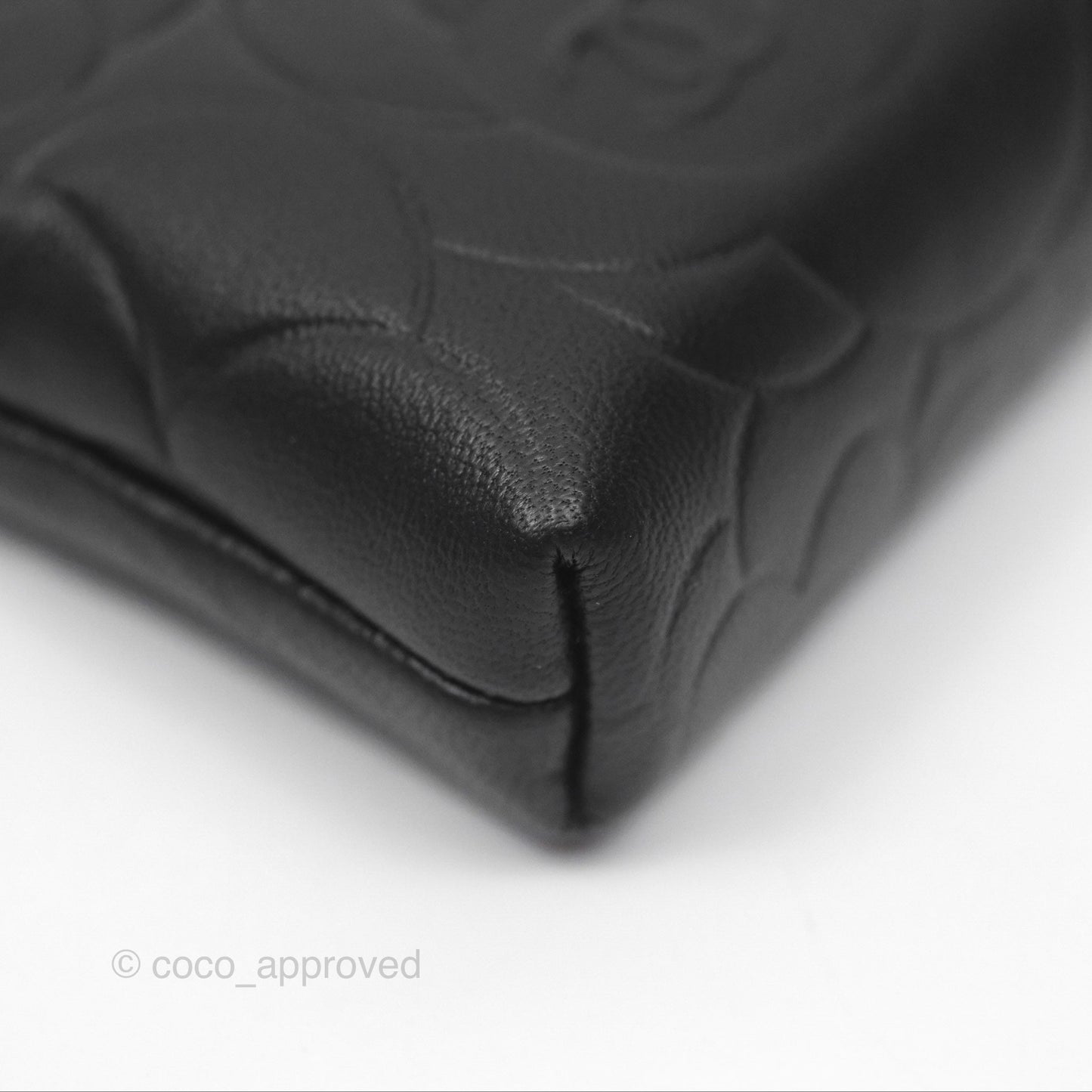 Chanel Key Holder Case Black Camellia Embossed Lambskin Silver Hardware