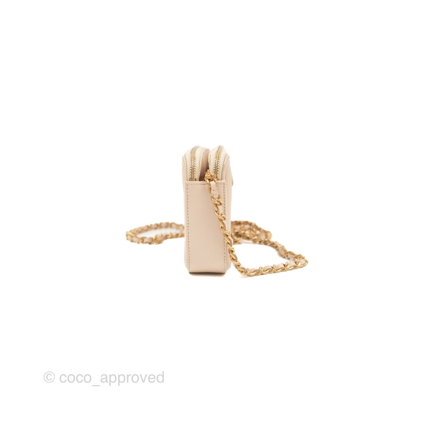 Chanel Boy Double Zip Clutch On Chain Chevron Pale Beige Aged Gold Hardware