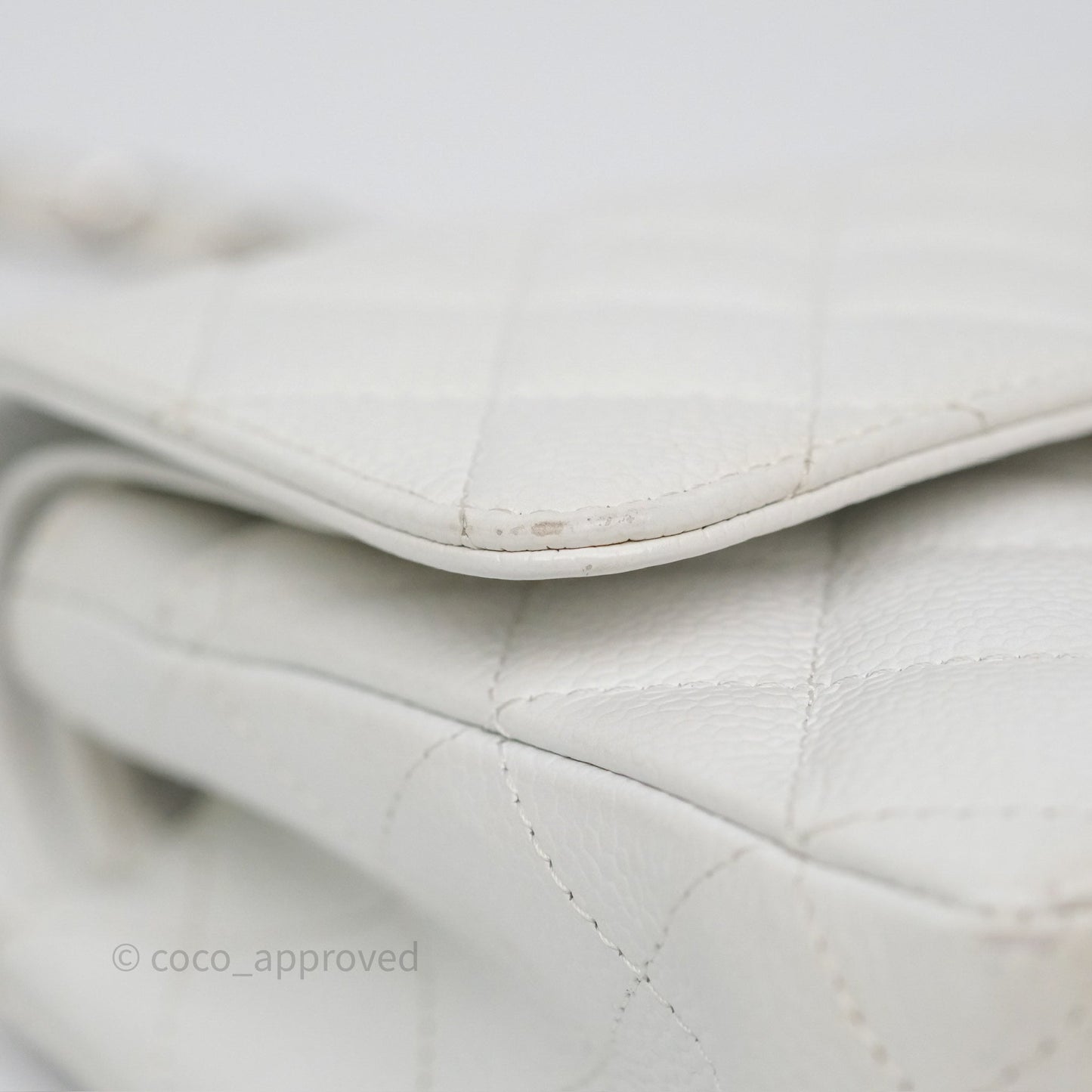 Chanel M/L Medium Classic Flap Quilted White Caviar Silver Hardware