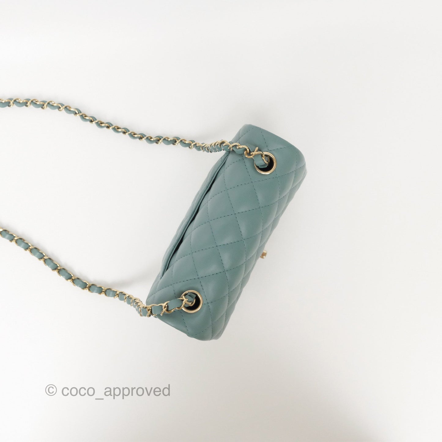 Chanel Quilted Mini Rectangular Flap Turquoise Blue Lambskin Gold Hardware