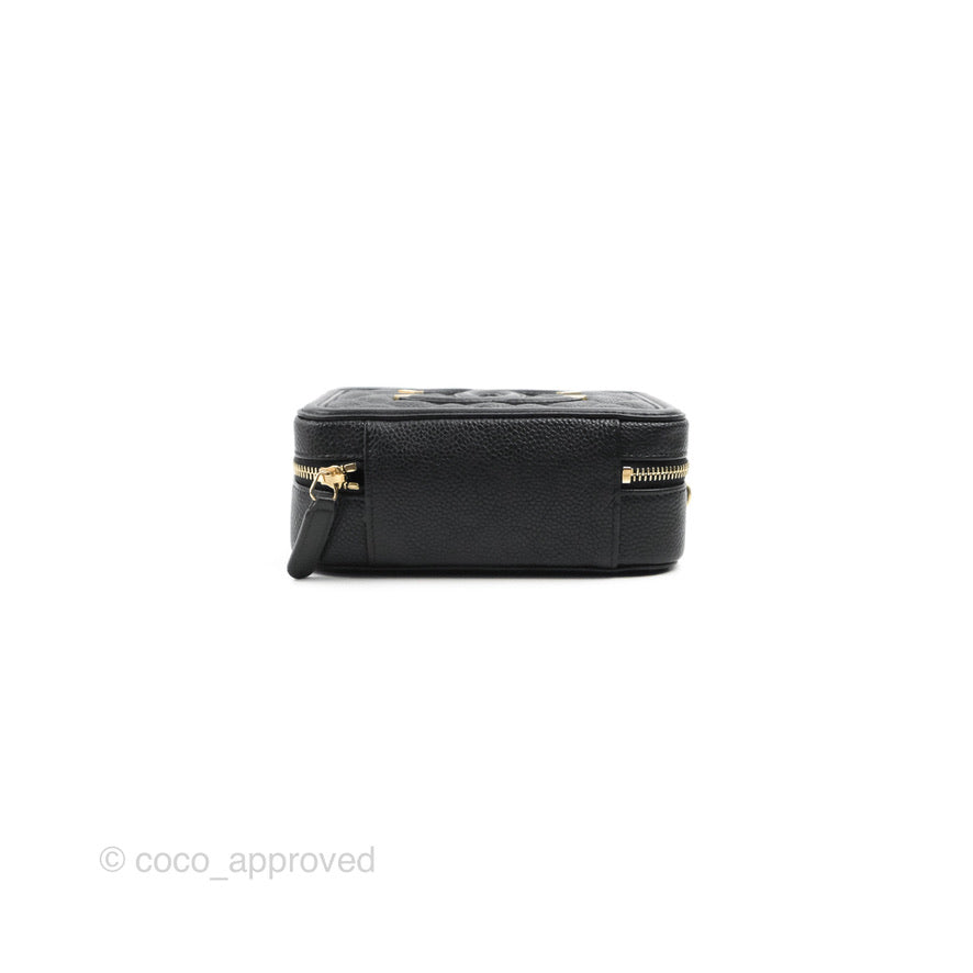 Chanel CC Filigree Vanity Clutch With Chain Caviar Black Aged Gold Hardware