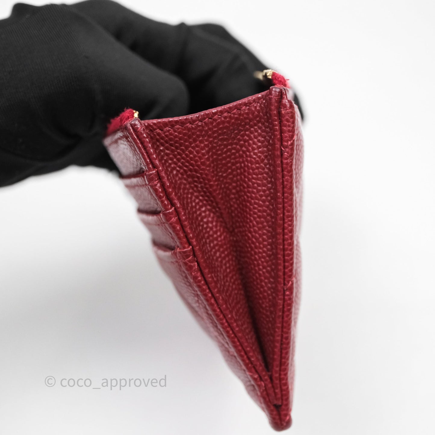 Chanel Classic Caviar Zipped Card Holder Burgundy Gold Hardware