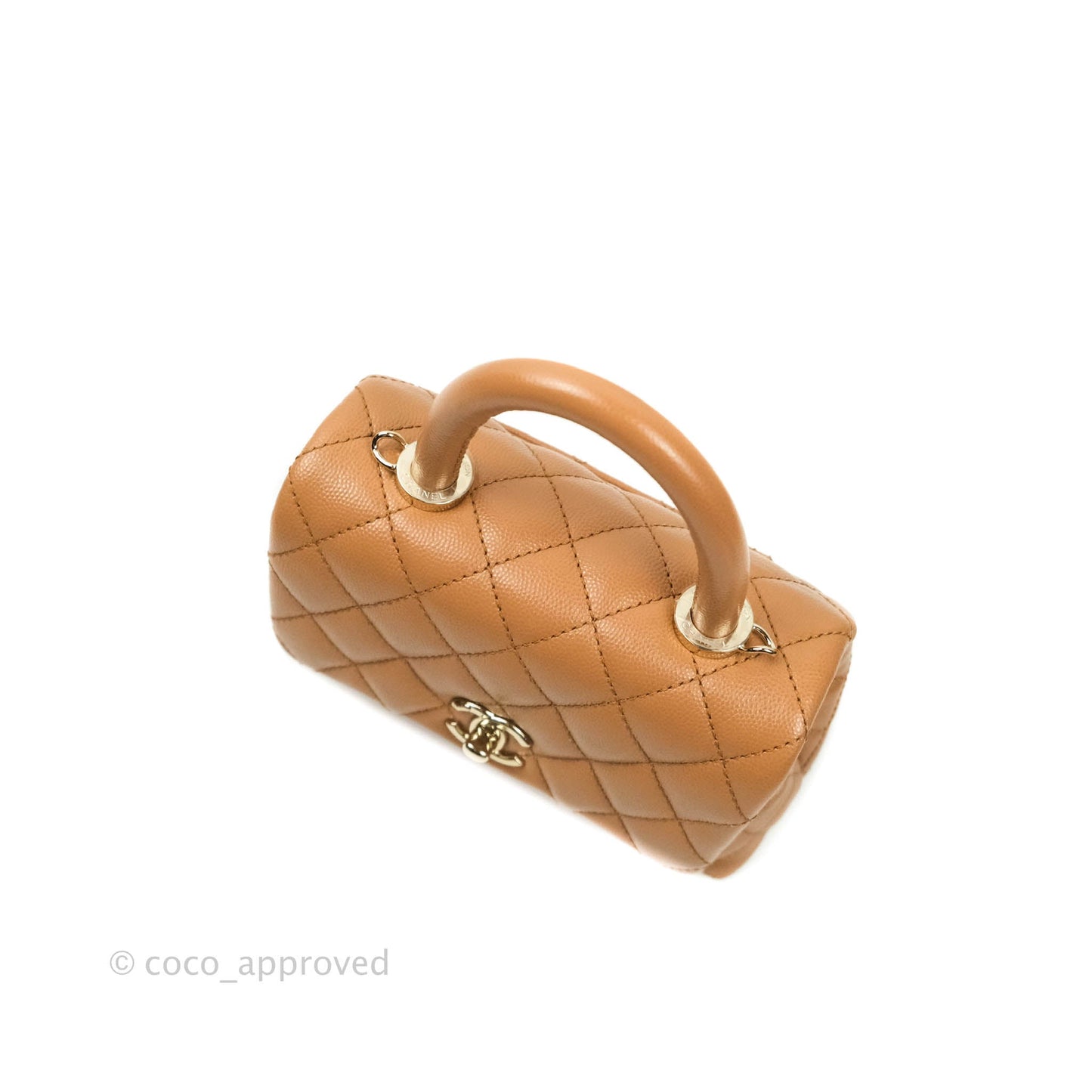 Chanel Quilted Extra Mini Coco Handle Dark Beige Caviar Gold Hardware 21P