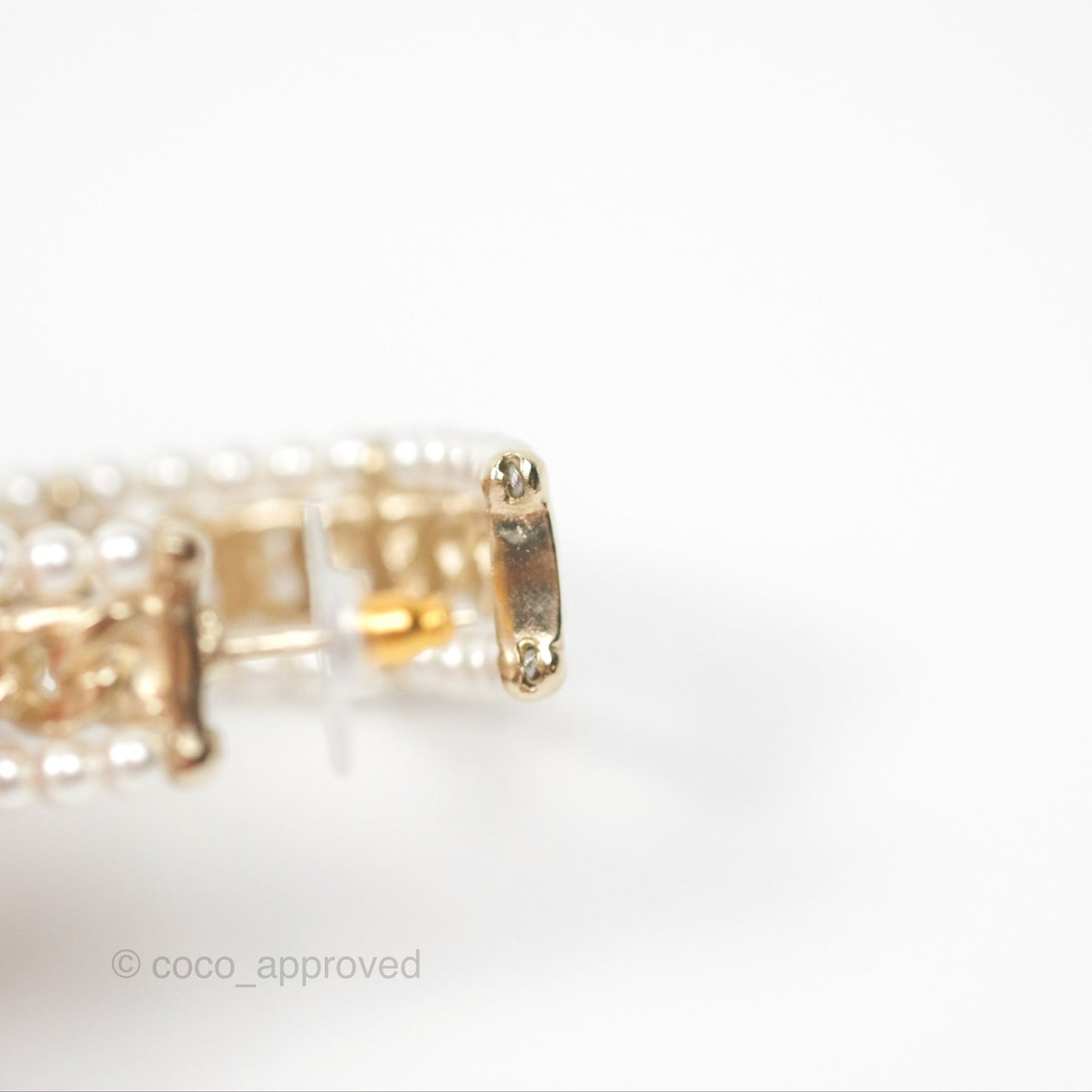 Chanel CC Pearl Hoop Earrings Gold Tone 20C