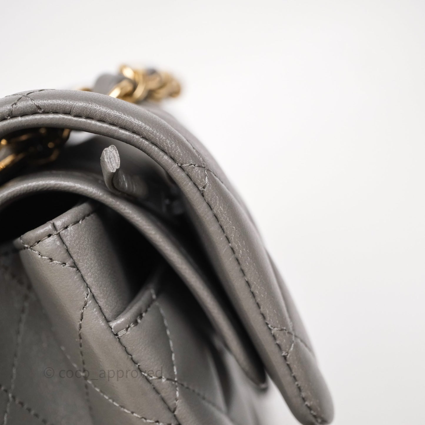 Chanel Small Quilted Classic Flap Grey Lambskin Light Gold Hardware