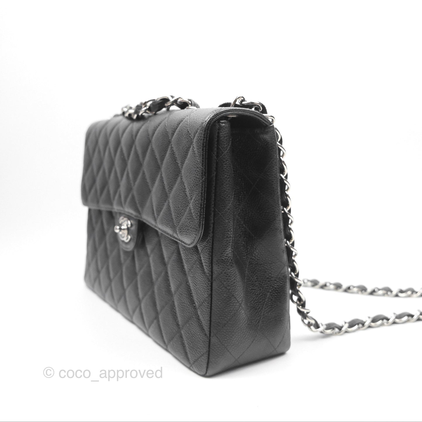 Chanel Classic Vintage Jumbo Single Flap Black Caviar Silver Hardware