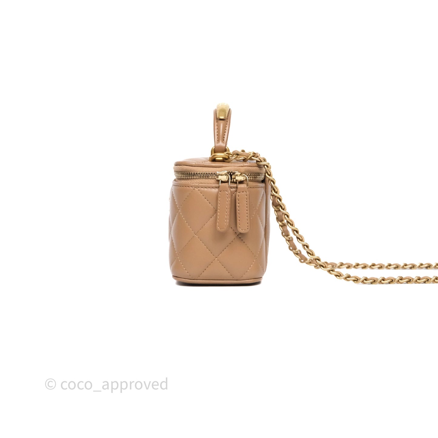 Chanel Mini Metal Top Handle Vanity With Chain Dark Beige Lambskin Aged Gold Hardware