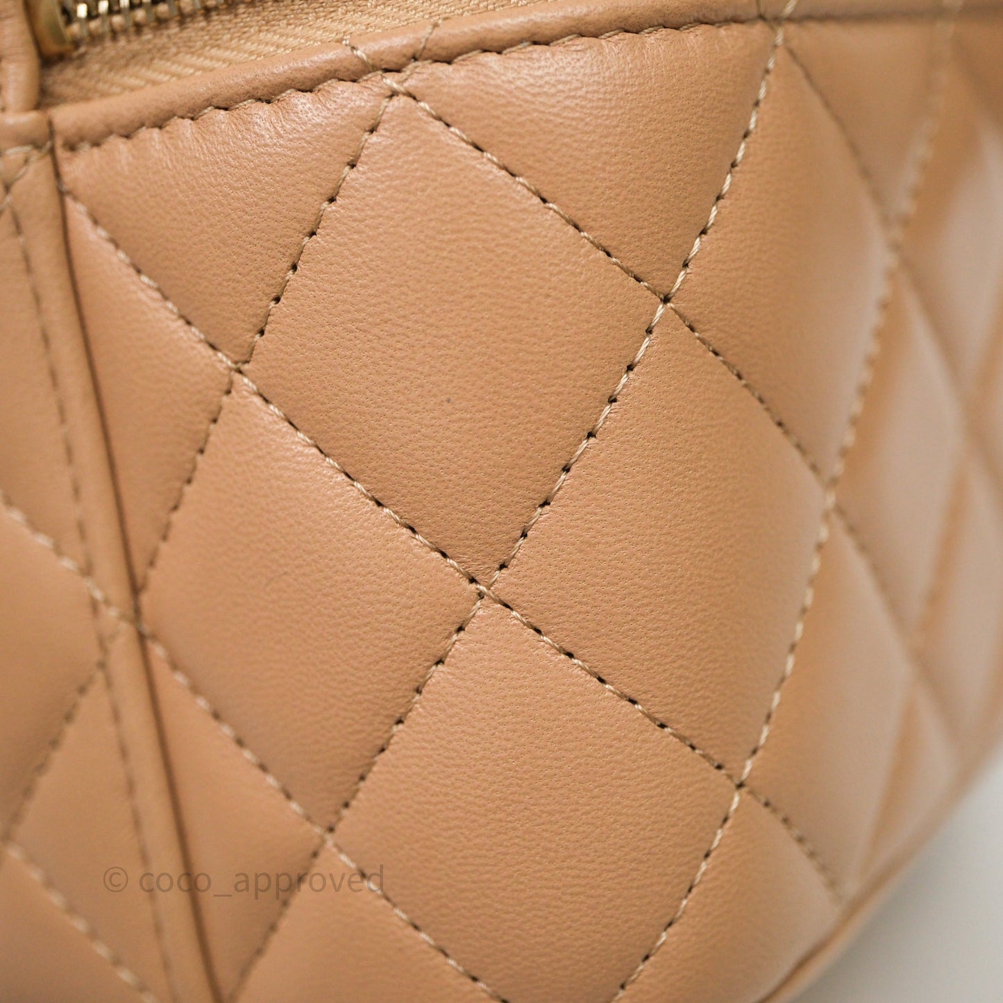 Chanel Top Handle Vanity With Chain Beige Lambskin Aged Gold Hardware