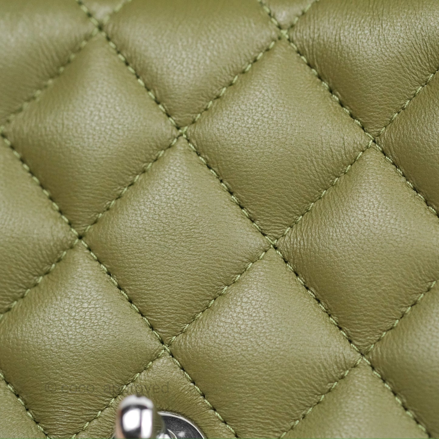 Chanel Mini Square Quilted Olive Green Lambskin Silver Hardware
