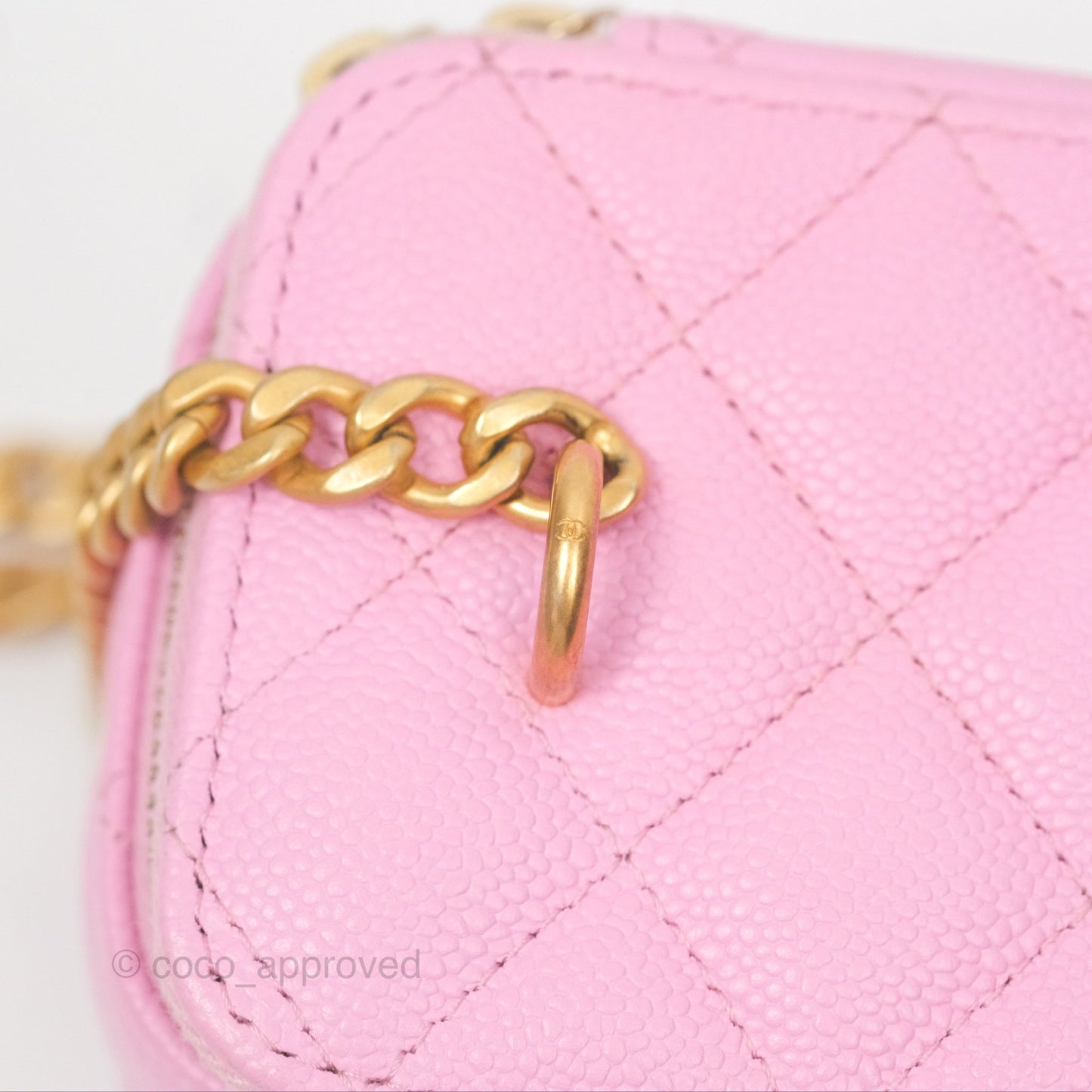 Chanel Vanity with Heart Adjustable Chain Pink Caviar Aged Gold Hardware