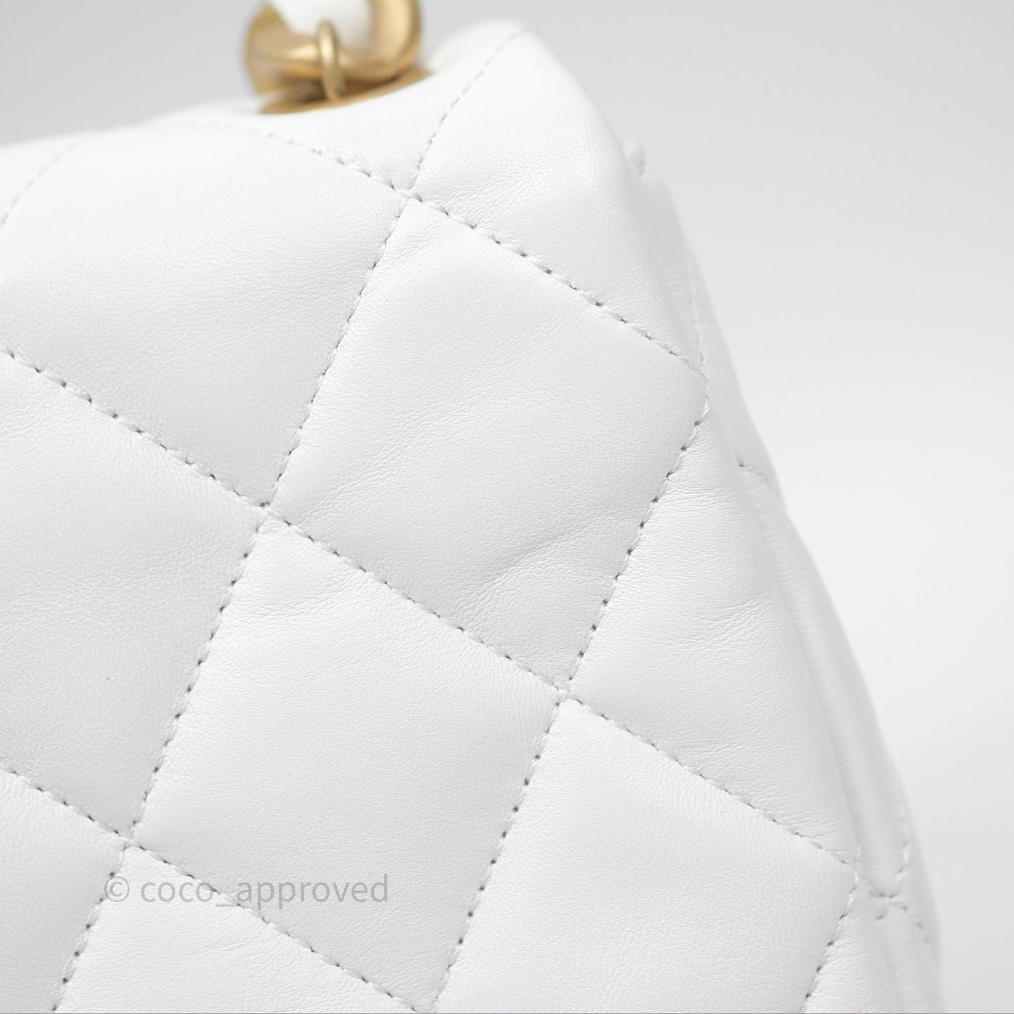 Chanel Small Flap Bag White Lambskin Aged Gold and Lacquered Metal 22S