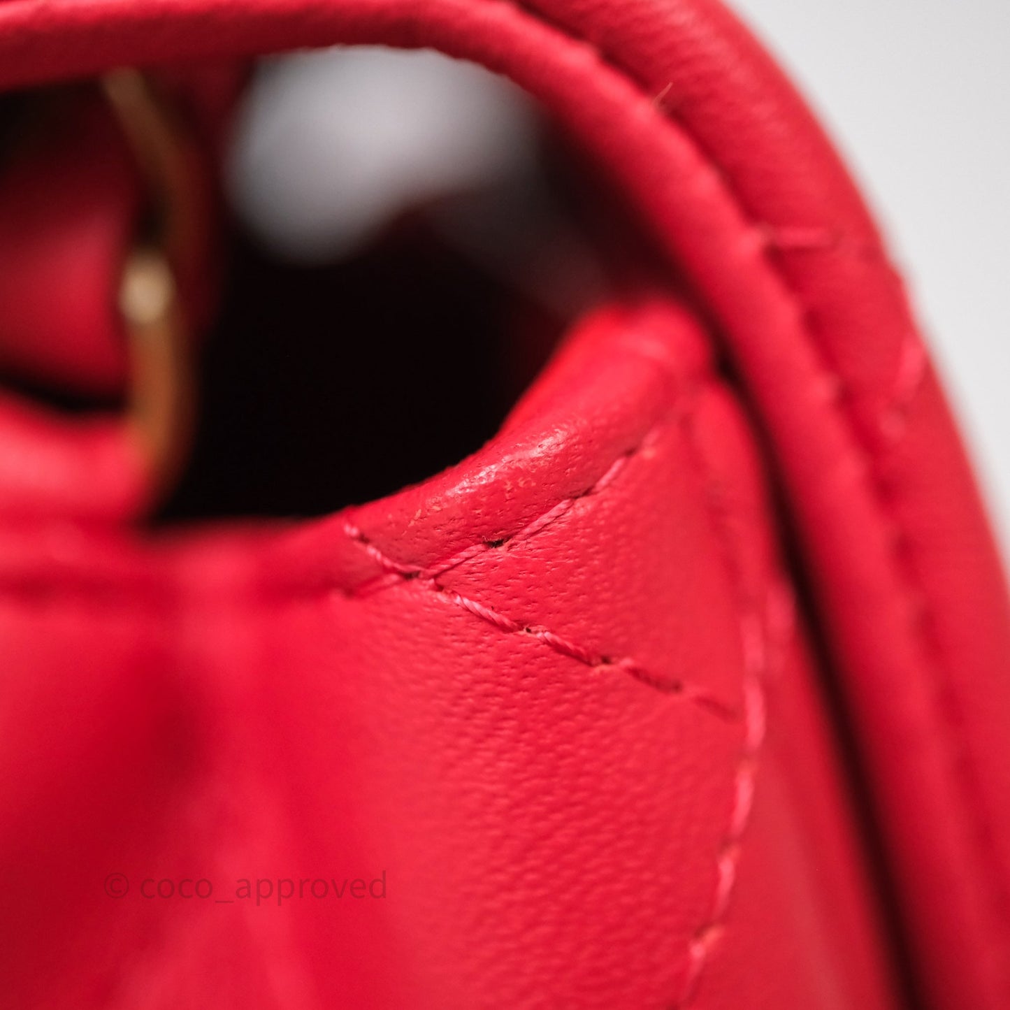 Chanel Mini Square Quilted Red Lambskin Aged Gold Hardware
