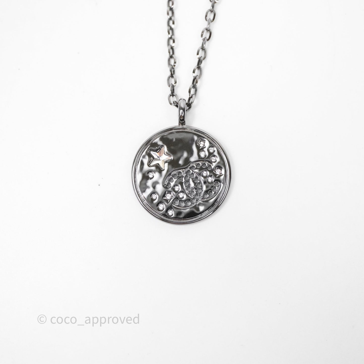Chanel Round CC Star Coin Necklace Gun Metal 24K