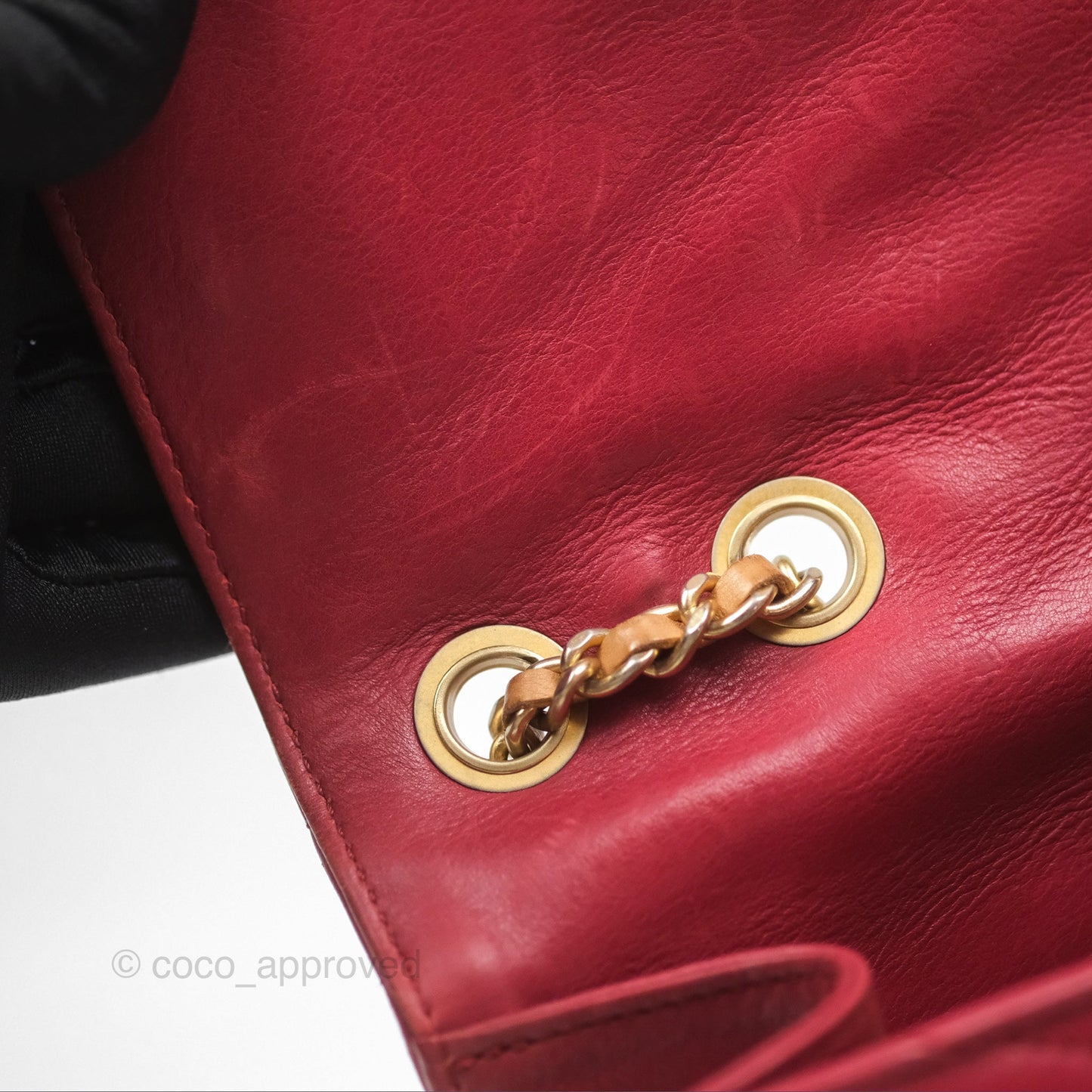 Chanel Chevron Shoulder Bag Red Calfskin Aged Gold Hardware