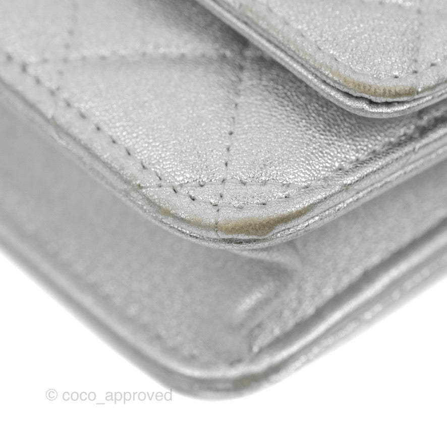 Chanel Quilted Wallet on Chain WOC Silver Lambskin Silver Hardware