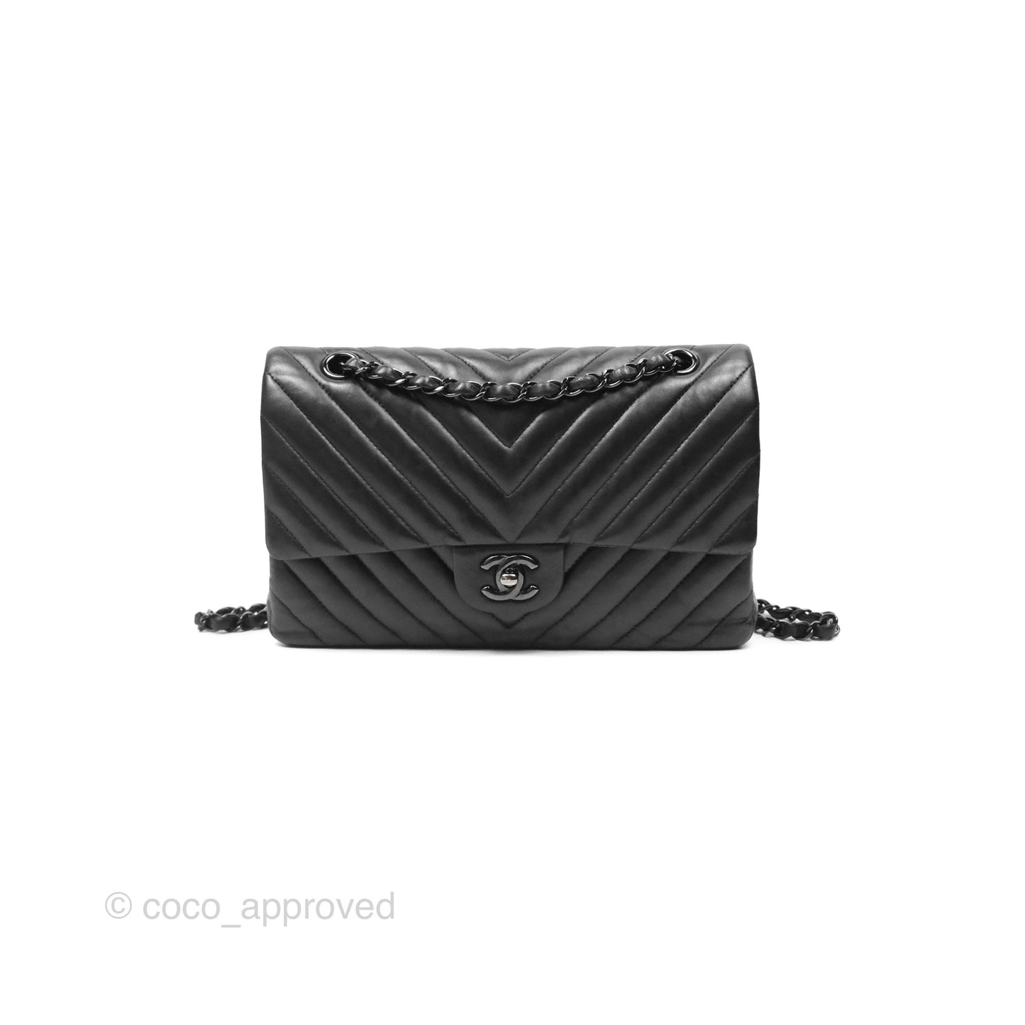 Chanel Classic M/L Medium Flap Chevron So Black Calfskin