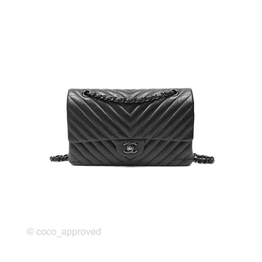 Chanel Classic M/L Medium Flap Chevron So Black Calfskin