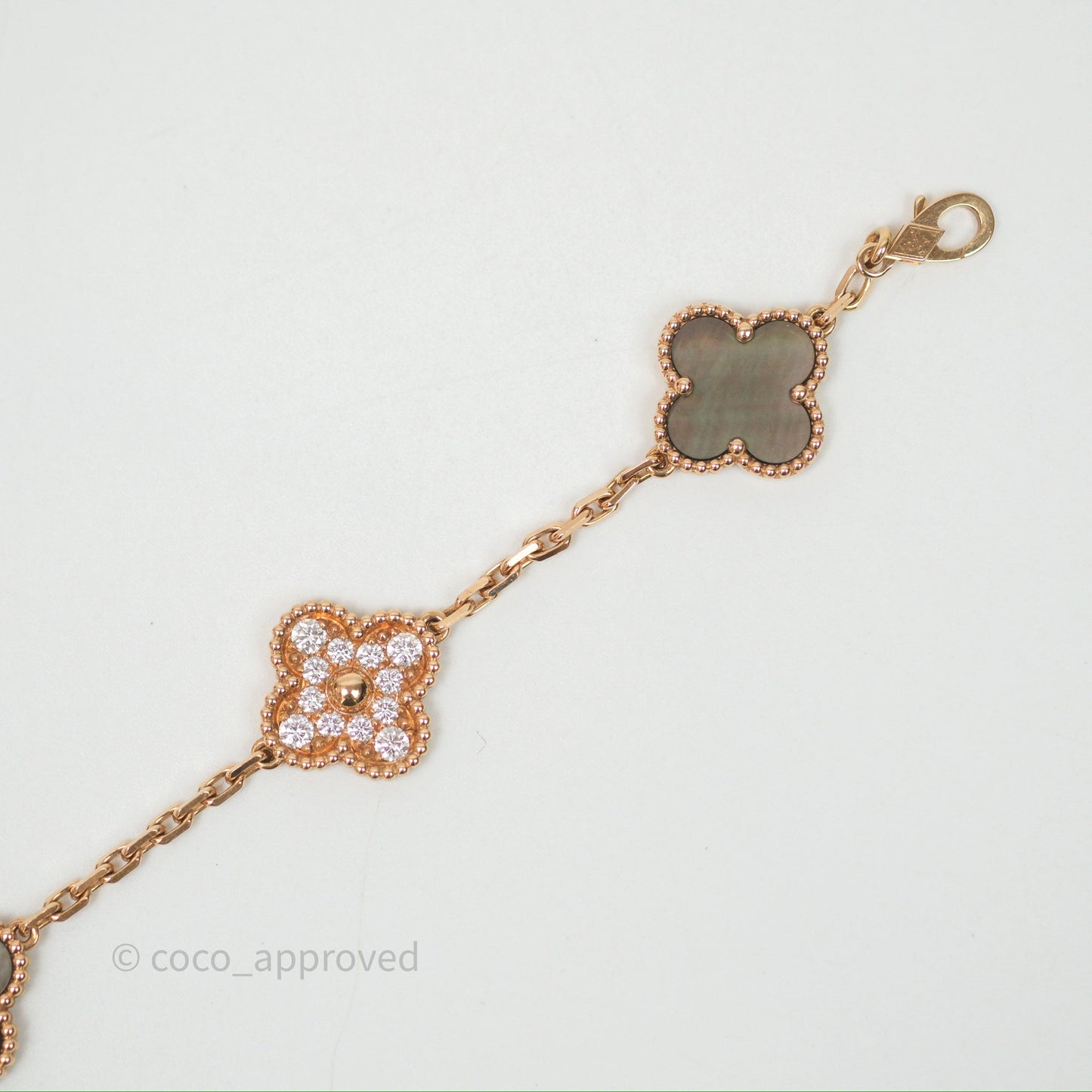 Van Cleef & Arpels Vintage Alhambra 5 Motifs Bracelet Grey Mother-of-pearl Diamonds Rose Gold