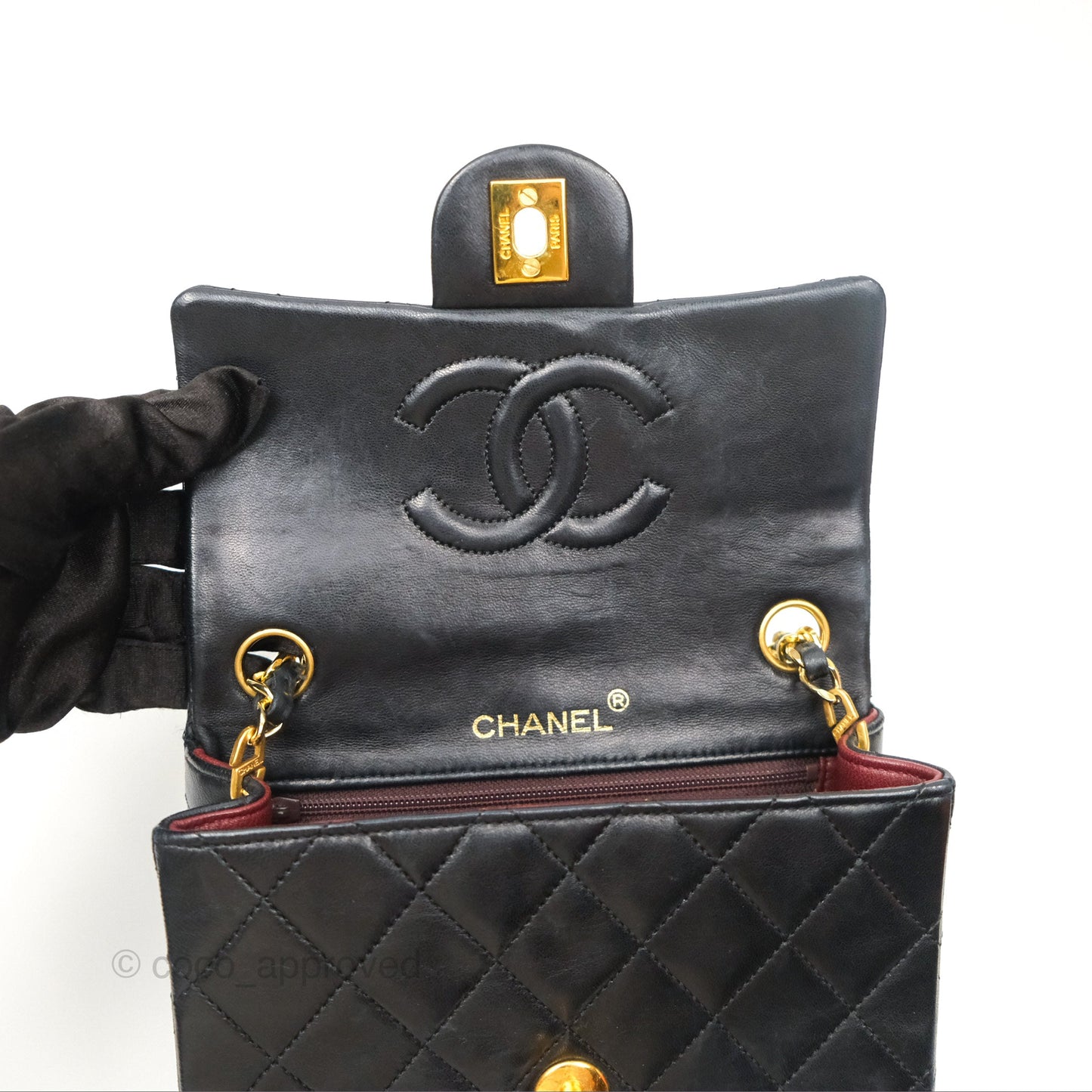 Chanel Vintage Mini Square Black Lambskin 24K Gold Hardware