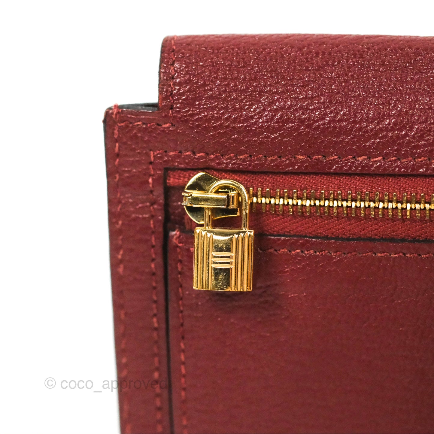 Hermès Kelly Pocket Compact Wallet Chevre Mysore Dark Red Gold Hardware