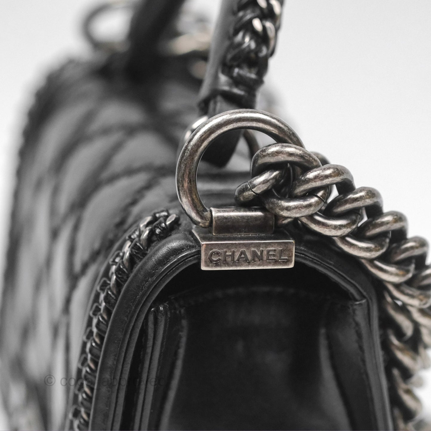 Chanel Small Chain Around Top Handle Boy Black Calfskin Ruthenium Hardware