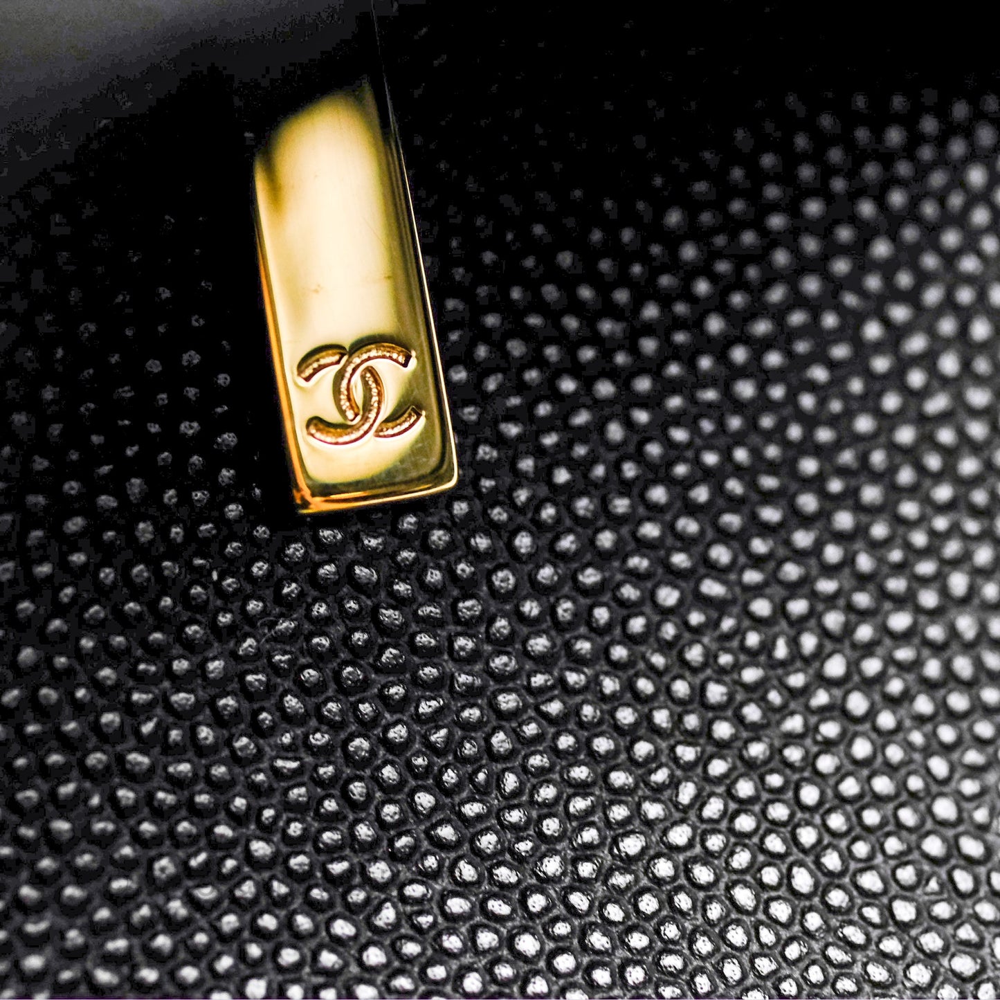 Chanel Small Coco Handle Chevron Black Caviar Gold Hardware