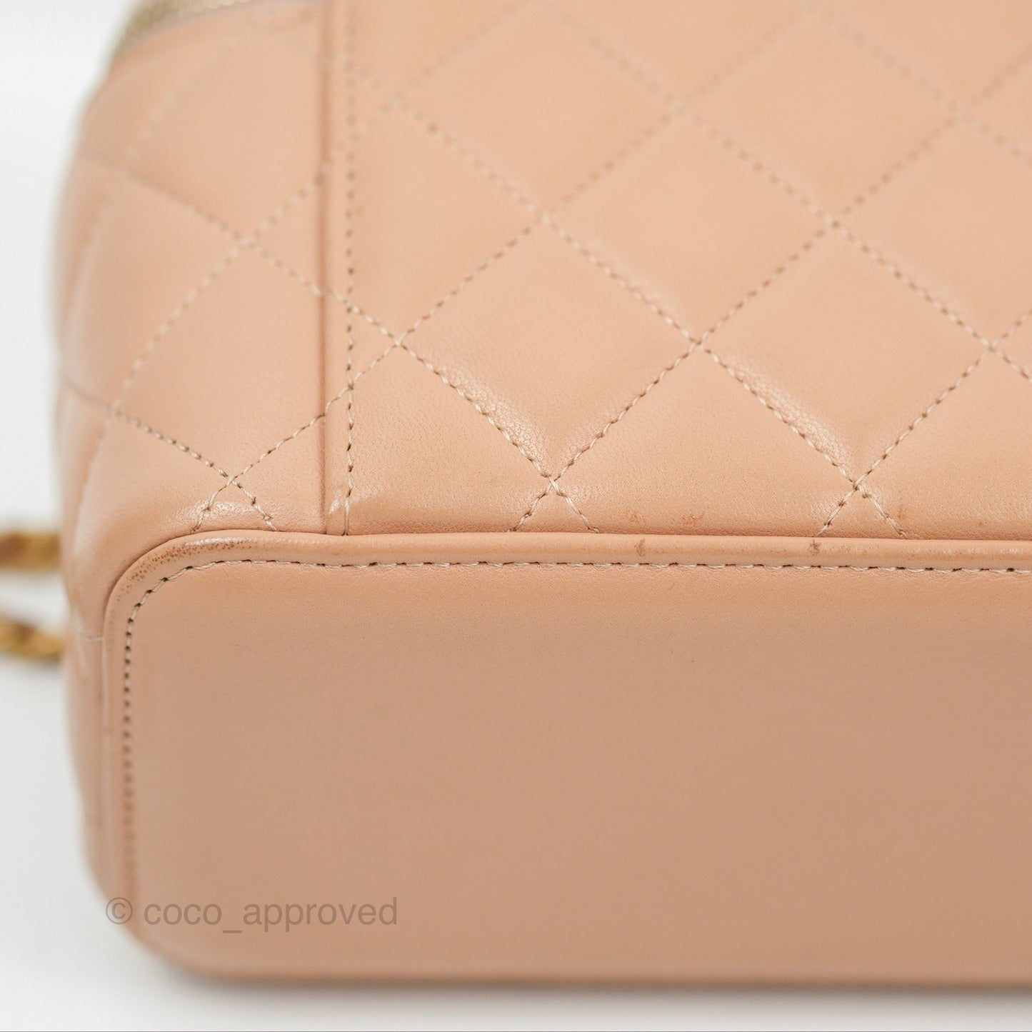 Chanel Vanity Rectangular Top Handle Beige Lambskin Aged Gold Hardware