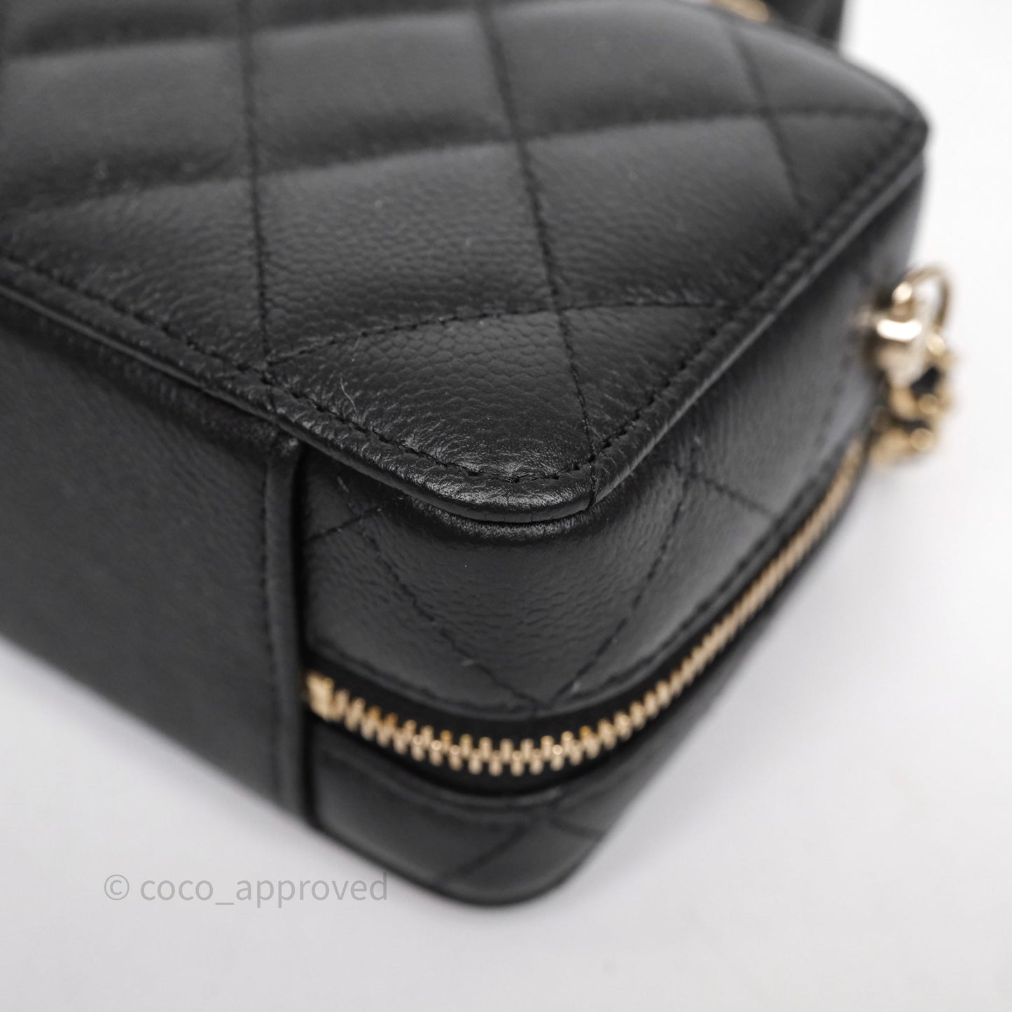 Chanel Quilted Top Handle Mini Vanity Case Black Caviar Gold Hardware