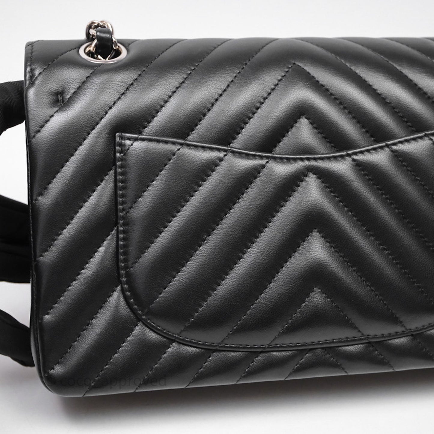 Chanel Small Classic Chevron Flap Black Lambskin Silver Hardware