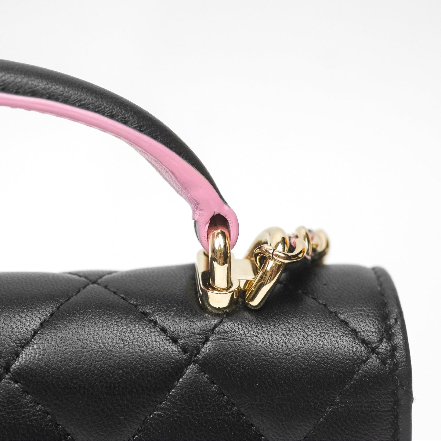 Chanel Top Handle Mini WOC Phone Holder Black/Pink Lambskin Gold Hardware 23P