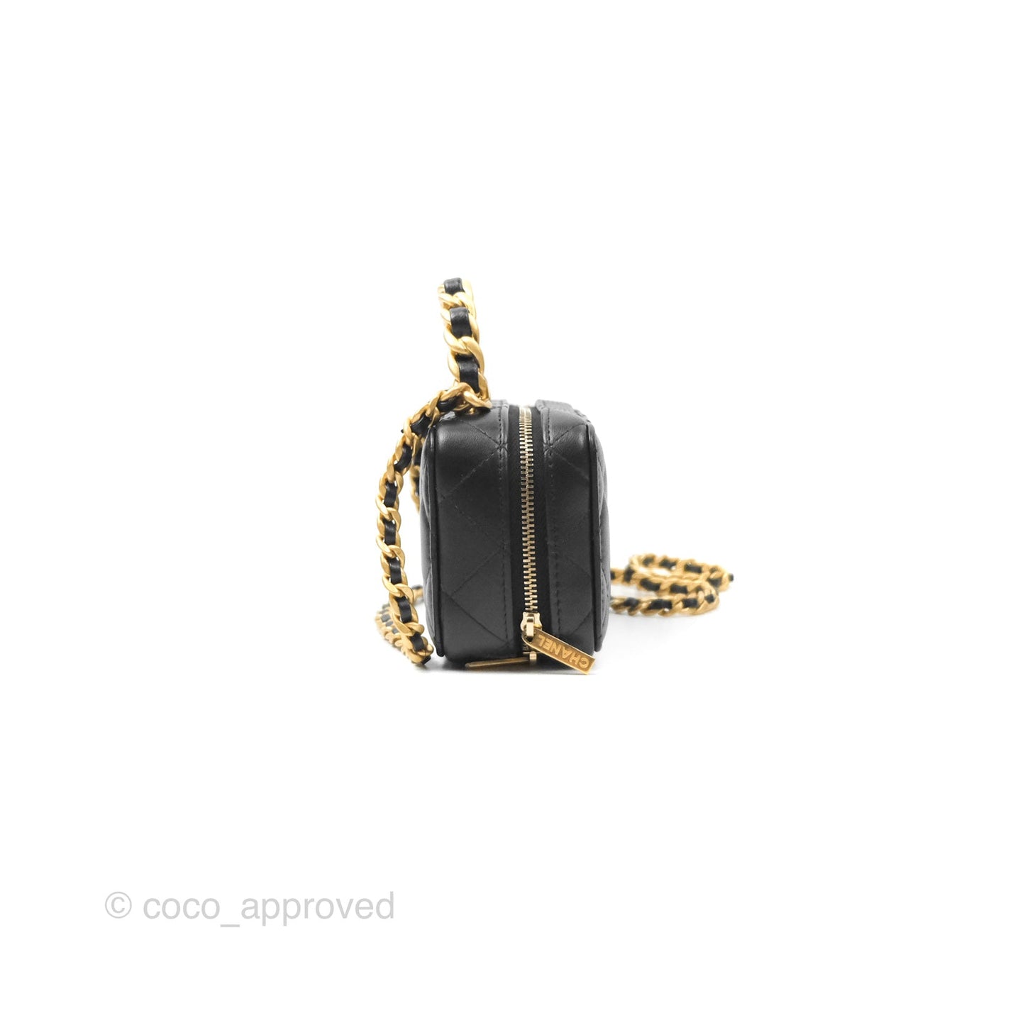 Chanel Top Handle Vanity Case Black Lambskin Aged Gold Hardware 22A