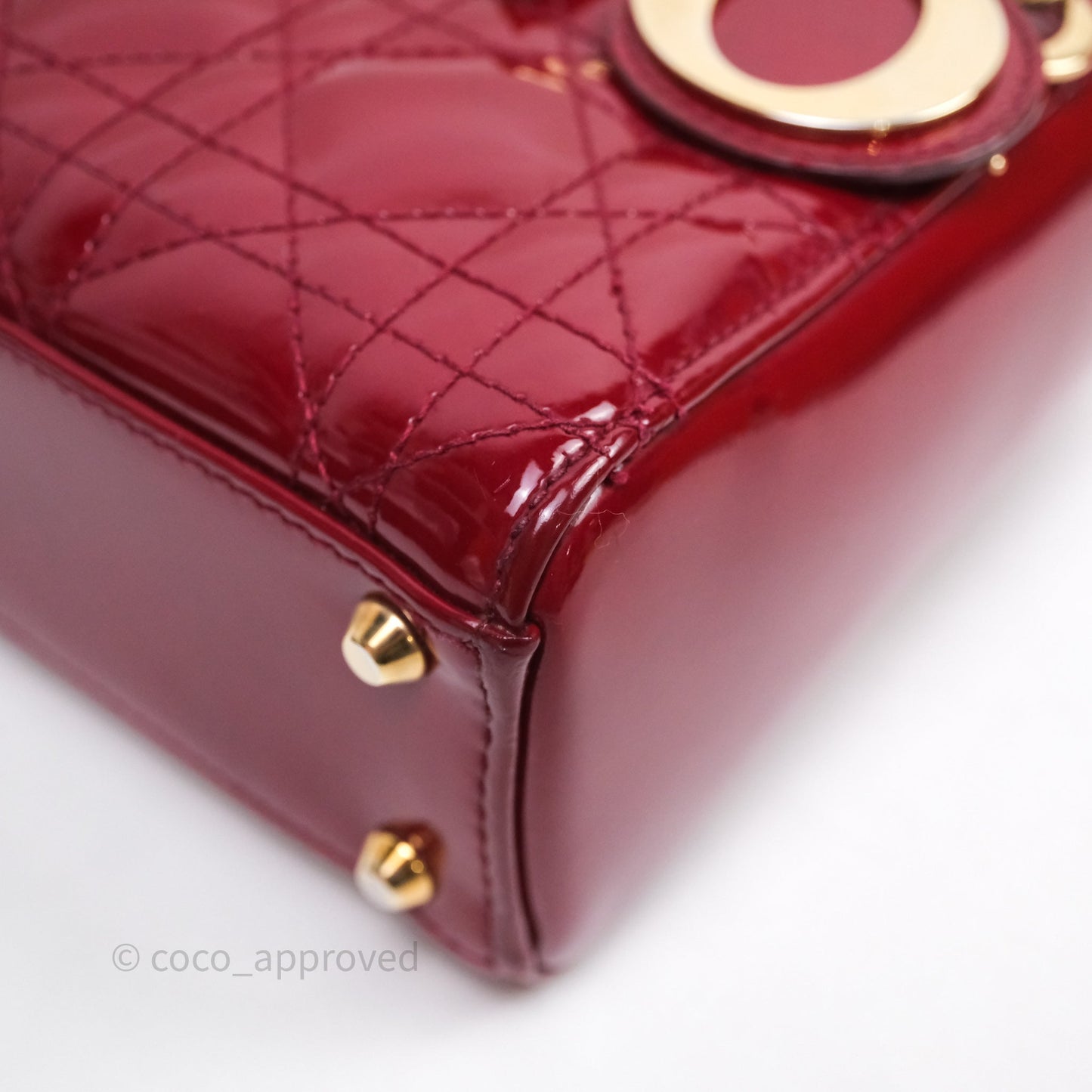 Christian Dior Mini Lady Dior Red Patent Cannage Gold Hardware