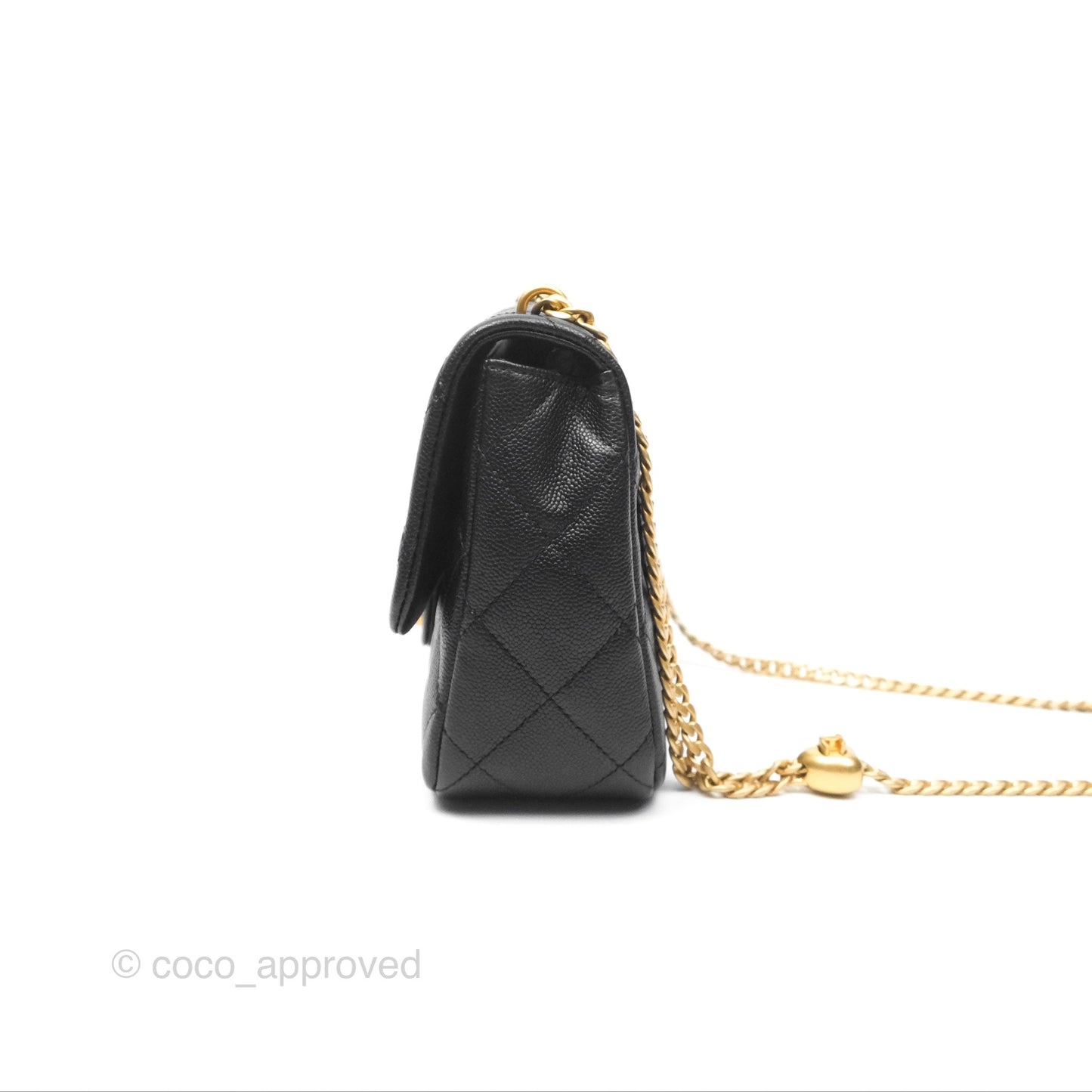 Chanel Large Flap Bag Heart Adjustable Chain Black Caviar Aged Gold Hardware