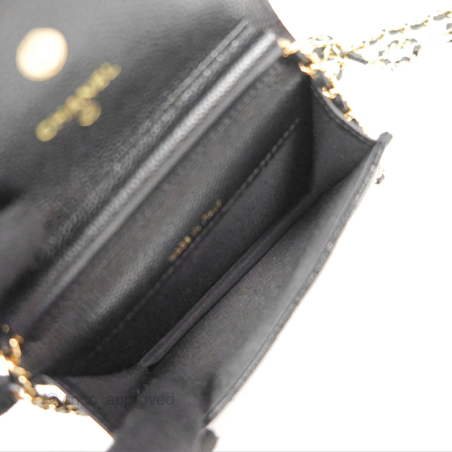 Chanel Miss Coco Clutch With Chain Quilted Black Caviar Gold Hardware